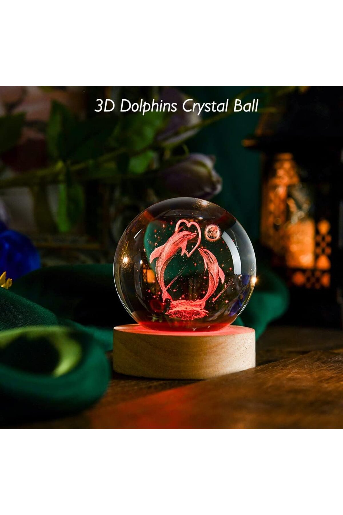 Wolawood Yunus Balığı Temalı Kristal Cam Küre 3D Led Işıklı USB'li Ahşap Tabanlı Renk Değiştiren Gece Lambası fotoğrafı 2 (önizleme)