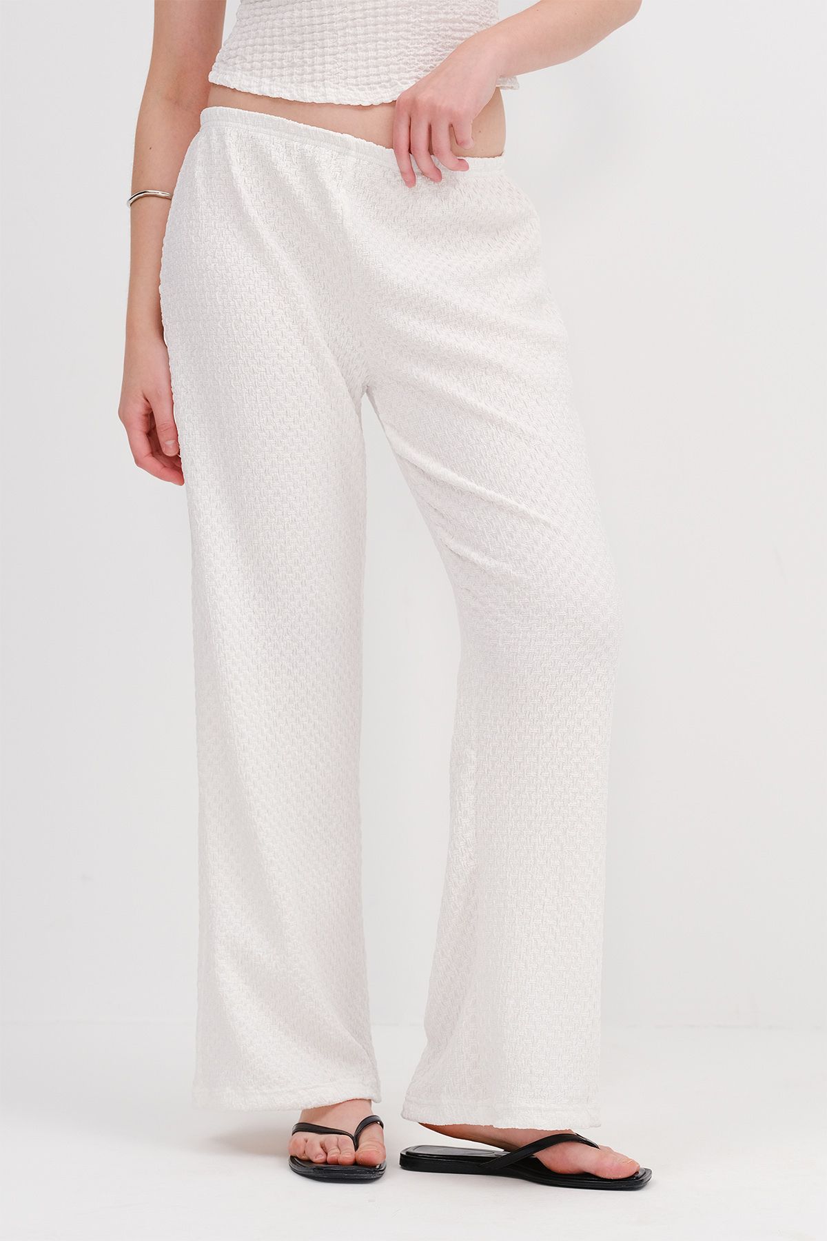 Addax-Textured Trousers with Elastic Waist Pn0546-L6 5