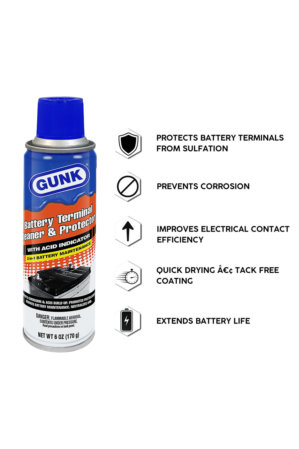 Gunk-Battery Terminal Cleaner & Protector 6oz (170g) - With Acid Indicator for Battery Care 2