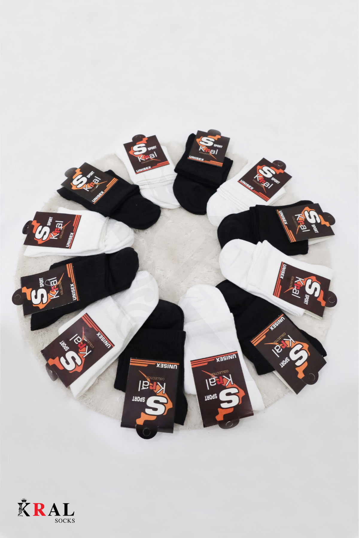KRAL SOCKS 12 Çift Unisex Pamuklu Tenis Kolej Spor Çorap Siyah Beyaz görsel 2
