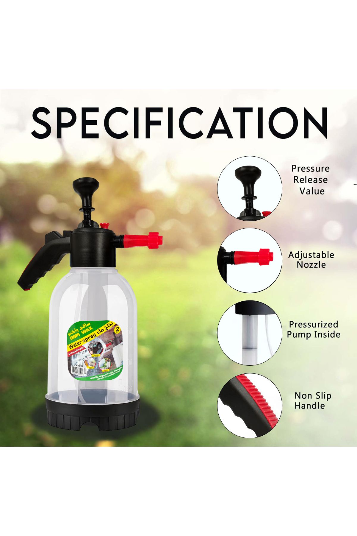SAFI WAX-2L Adjustable Water Spray Bottle - Non-Slip Handle, Multi-Purpose, User-Friendly 7