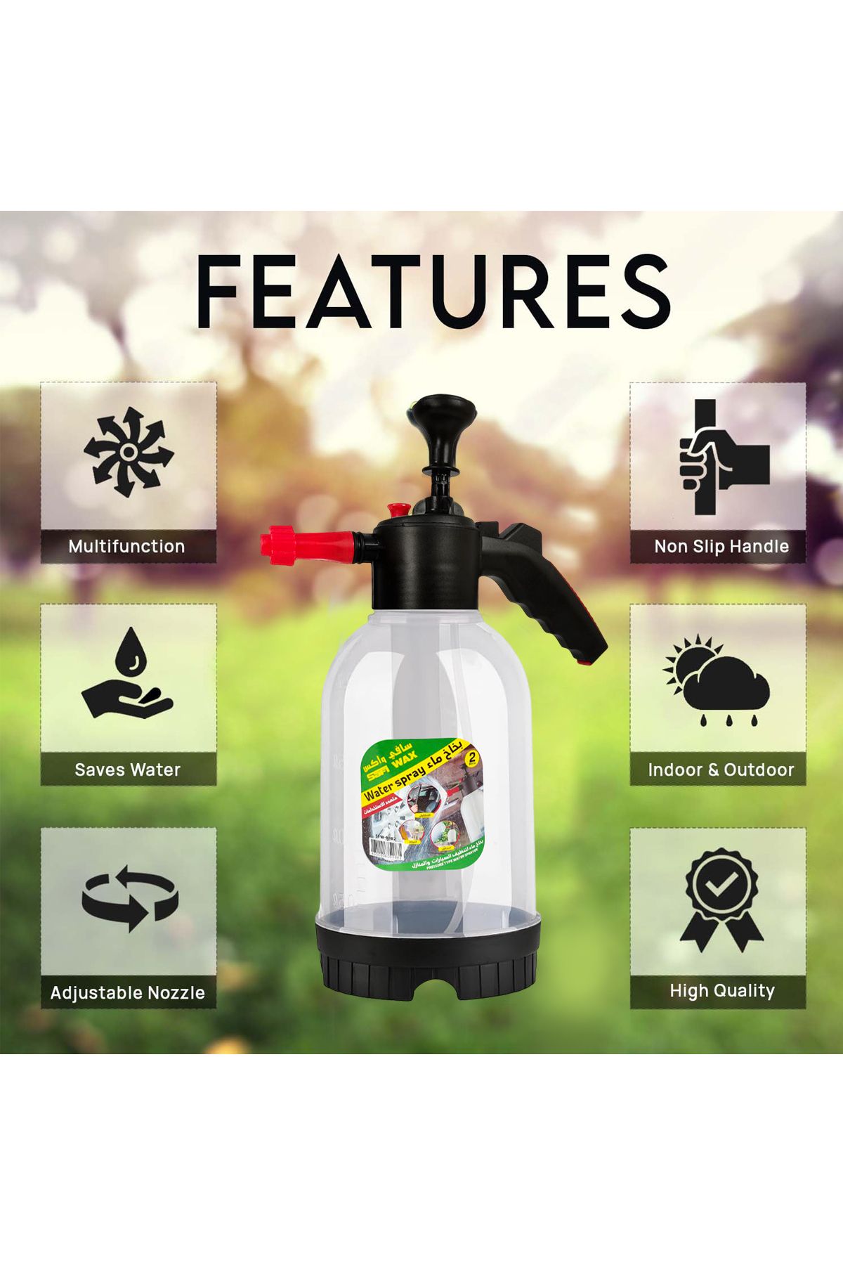 SAFI WAX-2L Adjustable Water Spray Bottle - Non-Slip Handle, Multi-Purpose, User-Friendly 5