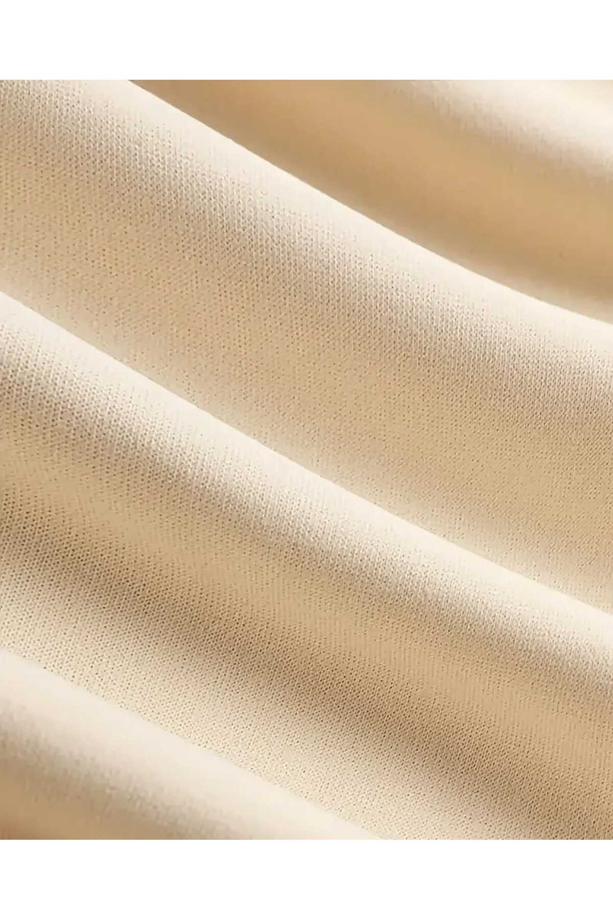 caddekombin  Çiçekli Cep Göğüs Baskılı Bisisklet Yaka Bej Sweatshirt - Görsel 4