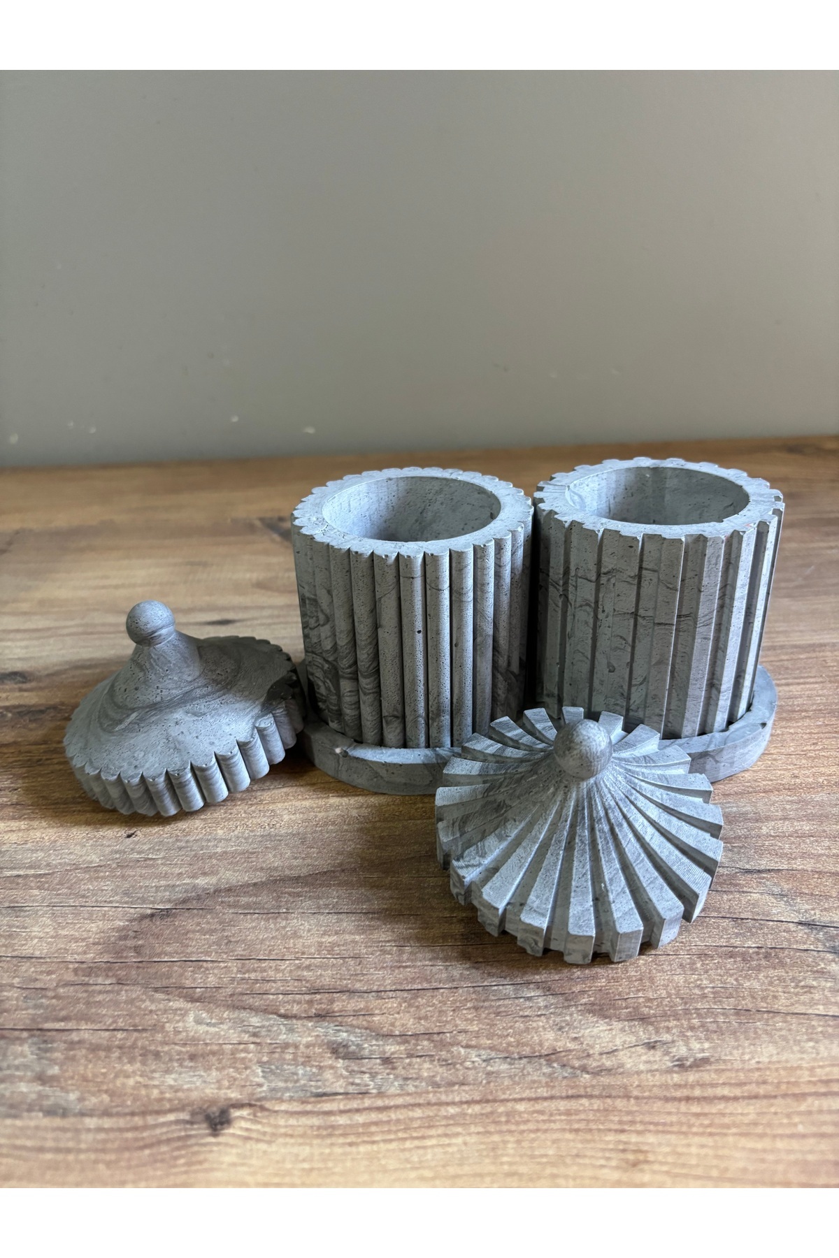 HALFART-Set of 2 Concrete Organizer with Lid – Marble Pattern Gray, Geometric Design, Mini Set with Table 3