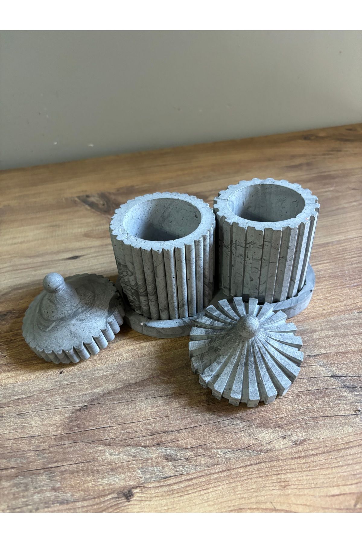 HALFART-Set of 2 Concrete Organizer with Lid – Marble Pattern Gray, Geometric Design, Mini Set with Table 2
