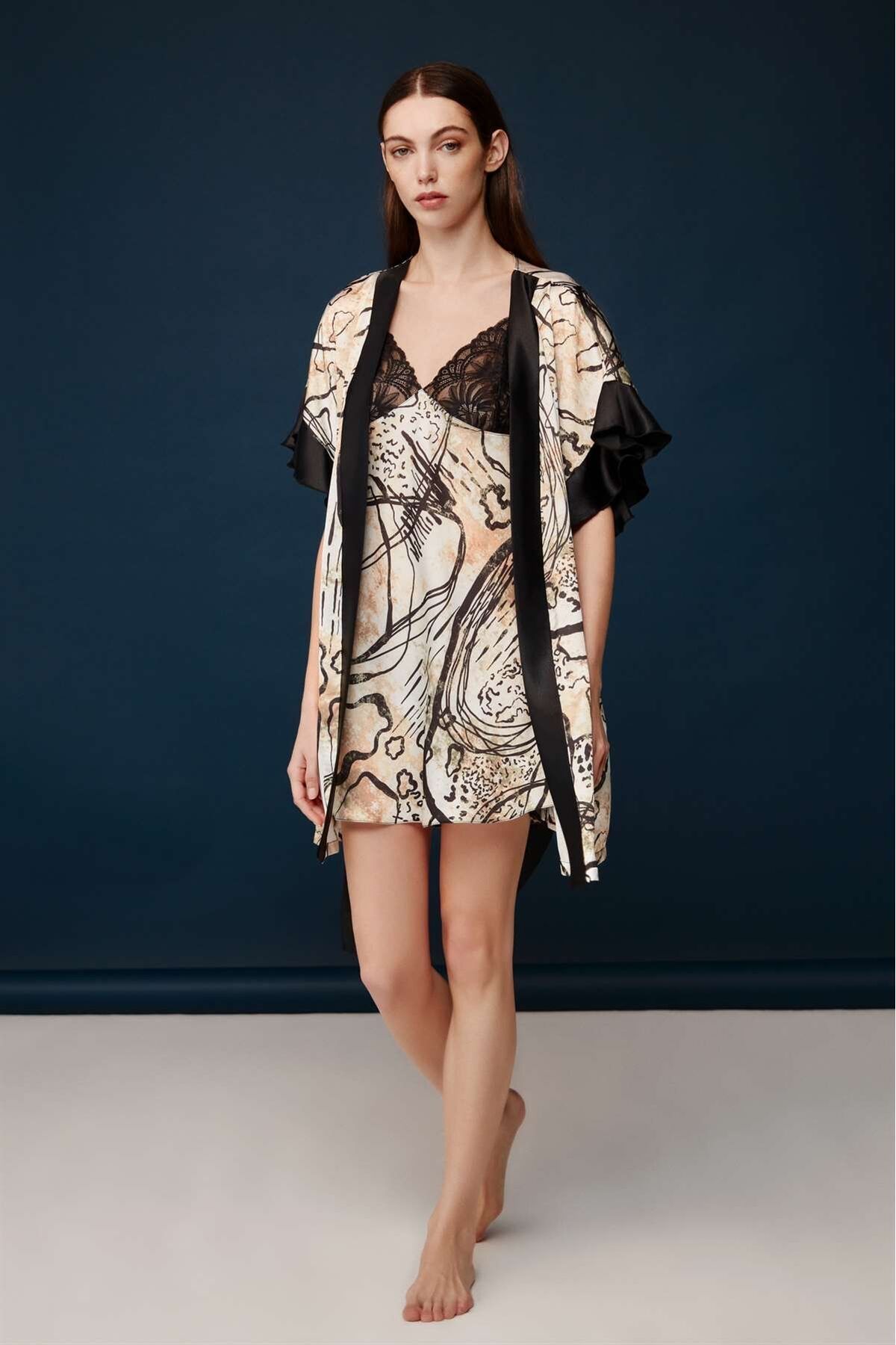 Bonnie Clyde-Printed Mixed Original Patterned Elegant Nightgown Dressing Gown Set Boxed 2-Piece - Bcp1.30A02B2Gcec-Bas 2