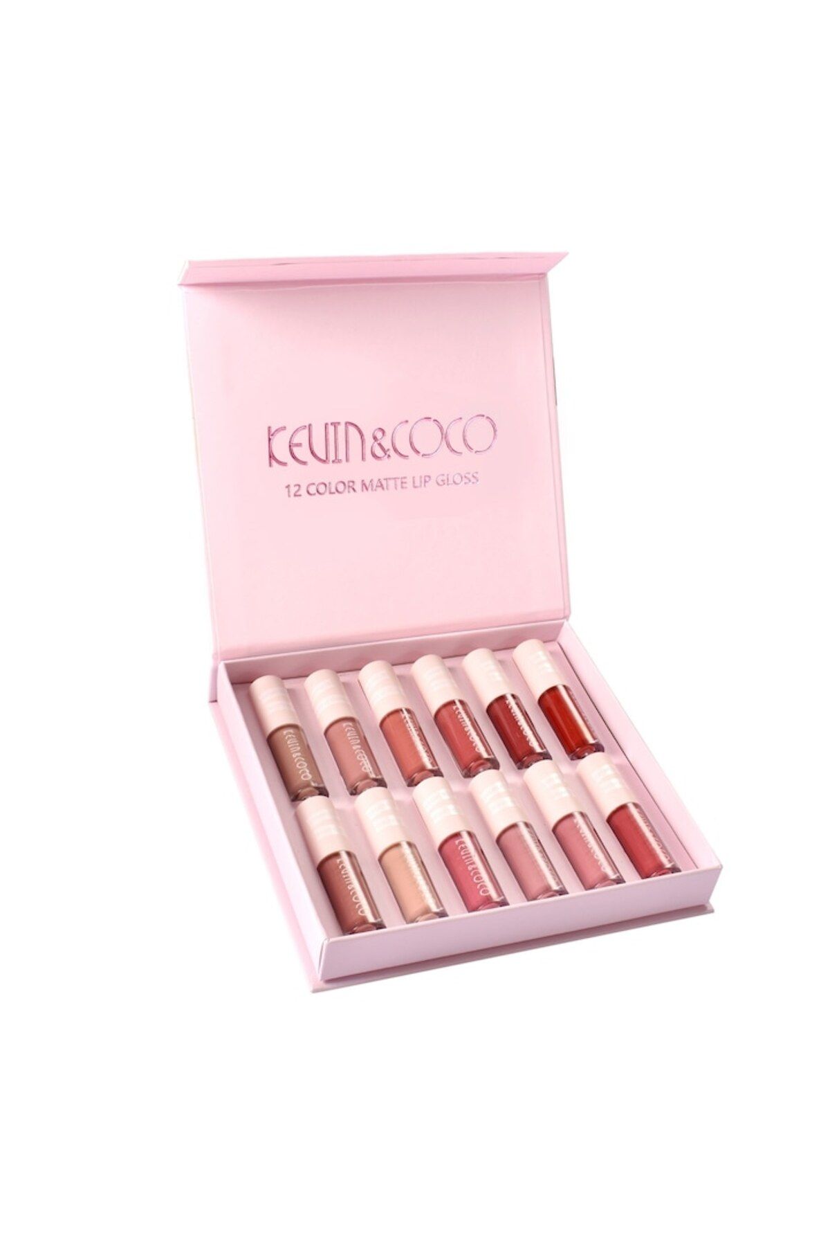 Kevin-Set 12 Matte Lipsticks, Flo Make-UP, Transfer Resistant, Pink 3