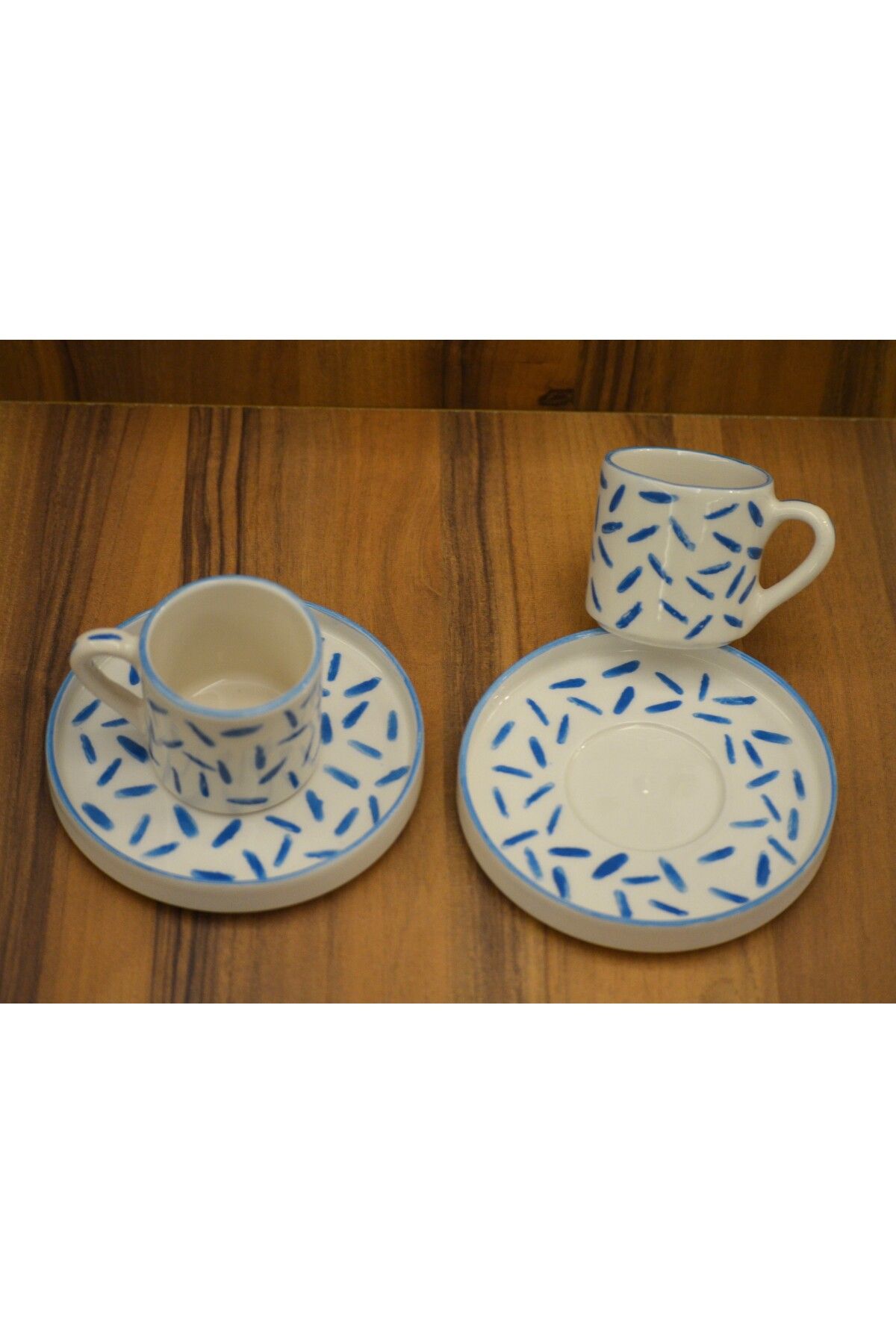 arı çini seramik-Set of 2 Cups, Handmade Cup Set with Modern Pattern 2