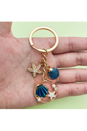 Hilosh Denizyıldızı Kabuğu İnci Okyanus Mavisi Anahtarlık Çanta Aksesuarı