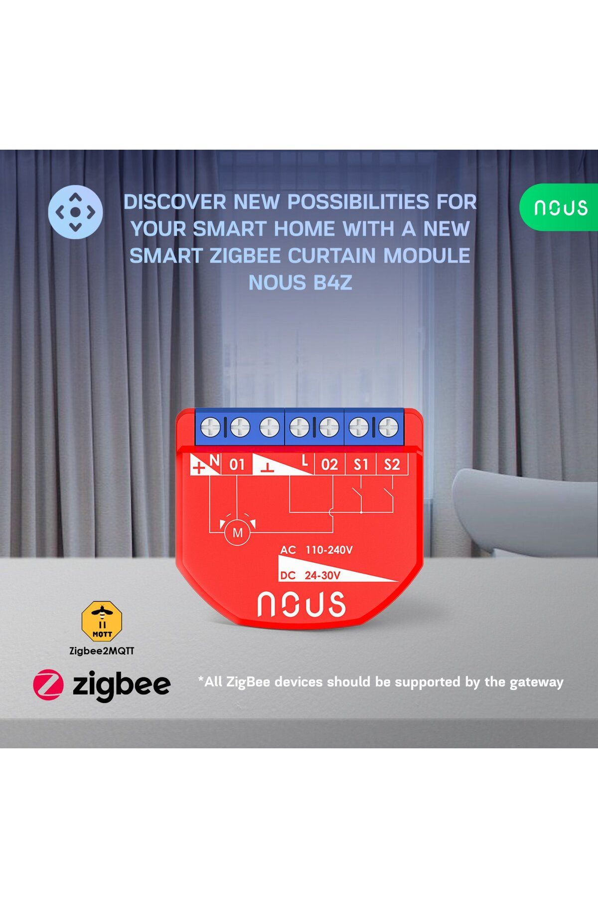 Nous-Releu inteligent pentru perdele si draperii B4Z ZigBee, 1 canal 4