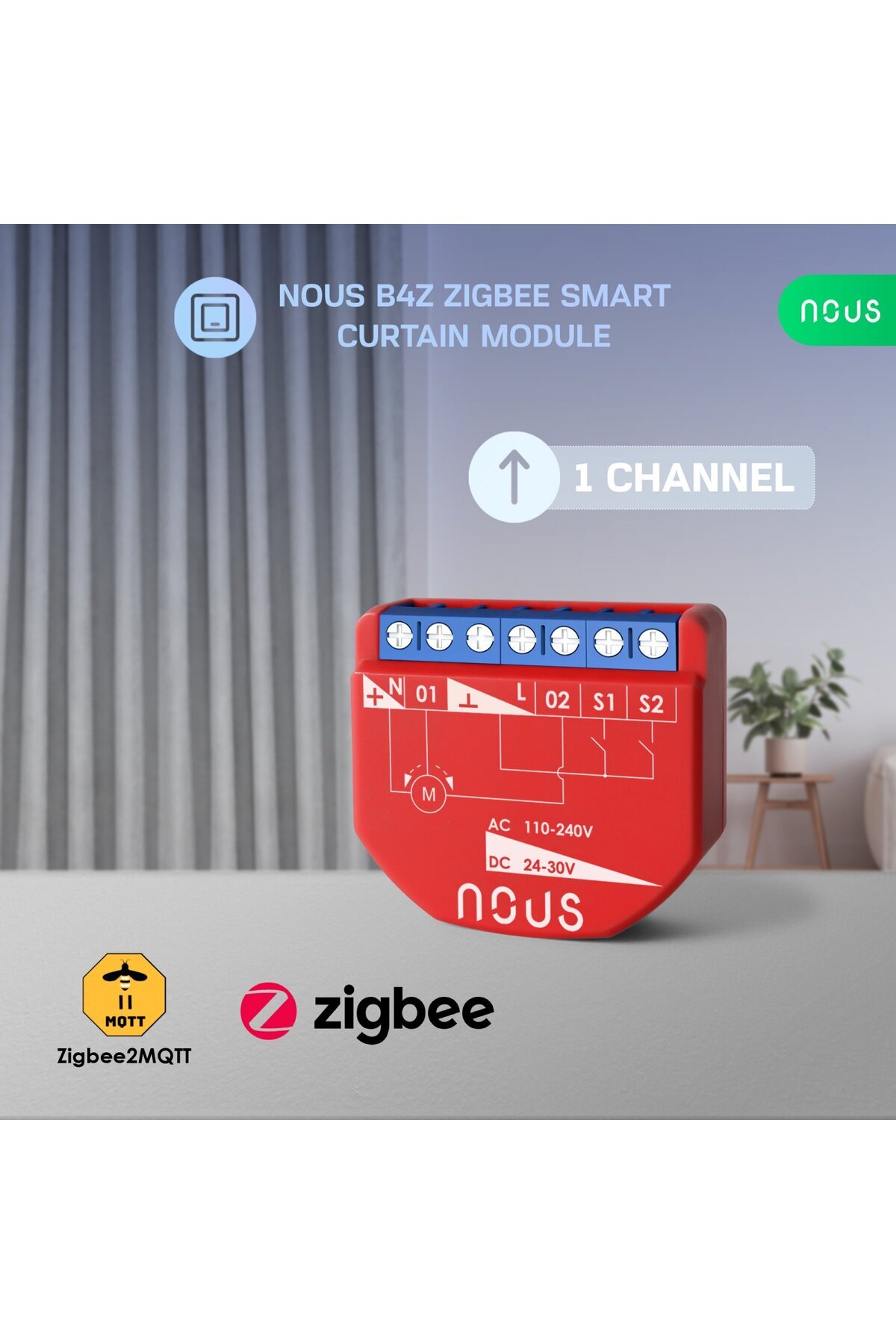 Nous-Releu inteligent pentru perdele si draperii B4Z ZigBee, 1 canal 2