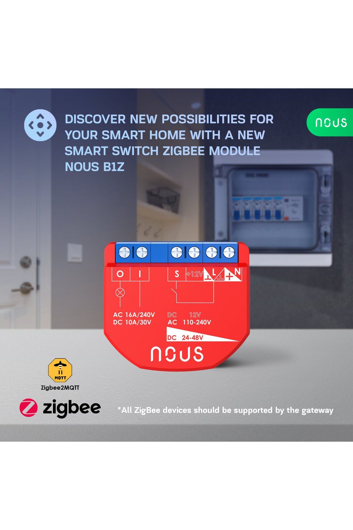 Nous-Releu inteligent B1Z, 16A, ZigBee, 1 canal 4