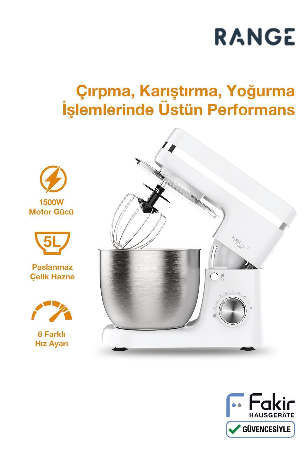 Fakir Range FixRoll Mutfak Şefi - Hamur Yoğurma - Stand Mikser- Beyaz