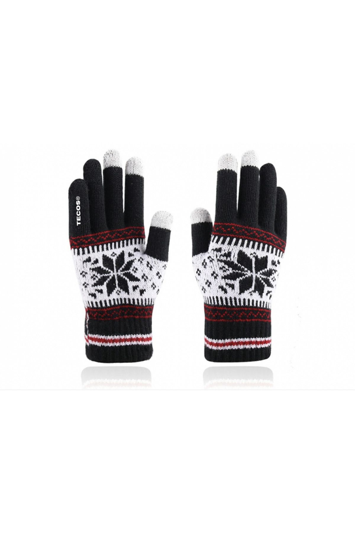 TECOS-Winter touchscreen gloves for adults, Tecos®, universal size, black with Nordic pattern 1