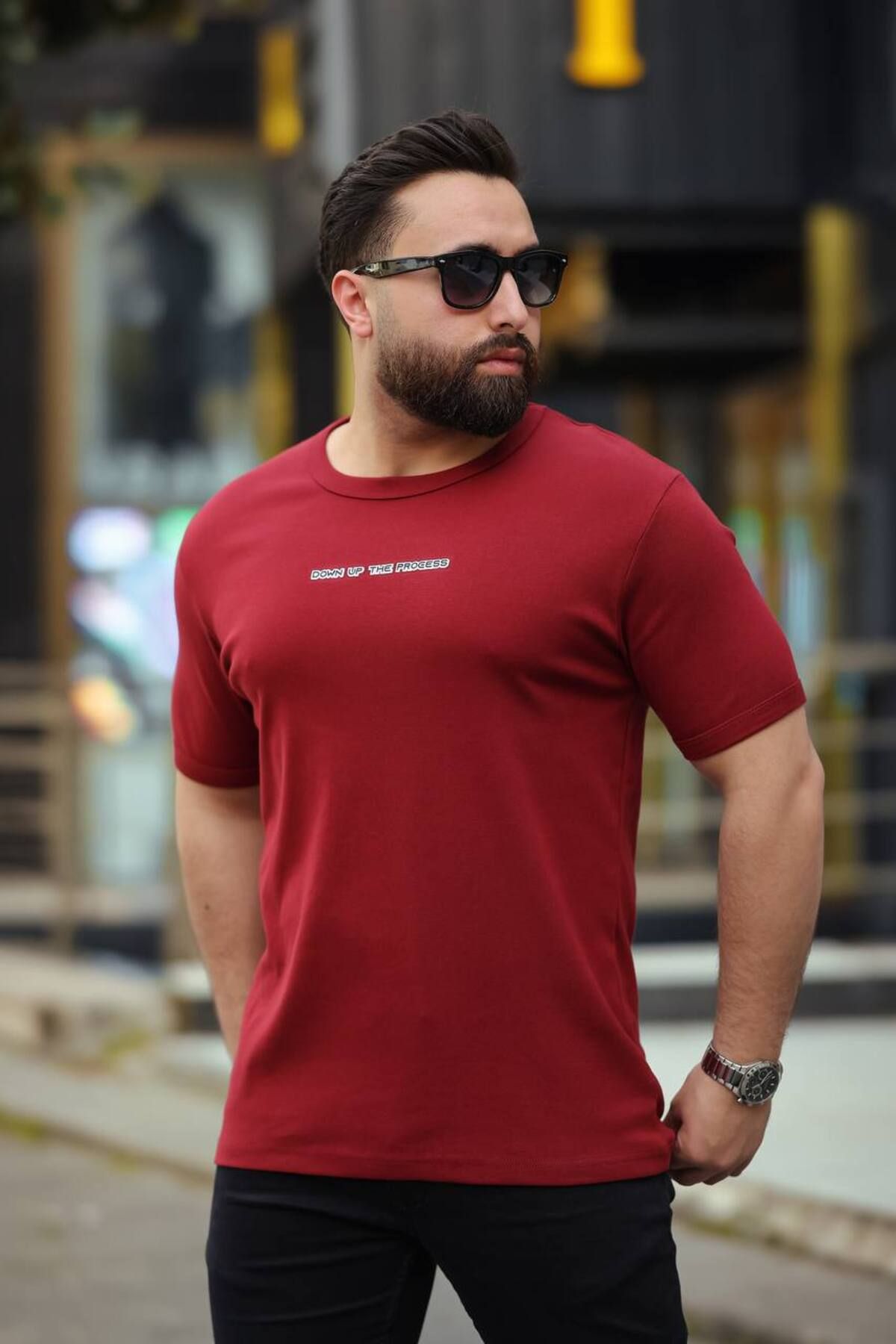 STOCX-Men's Oversize Basic T-Shirt with "Down up the Process" Text Detail 3