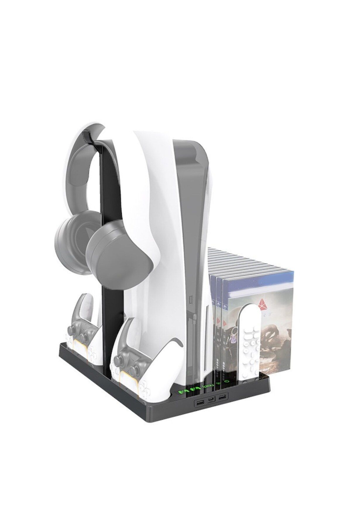 LEBLOU-PS5 Stand with Dual Cooling, Controller Charging, Headset, Remote and Game Support 2