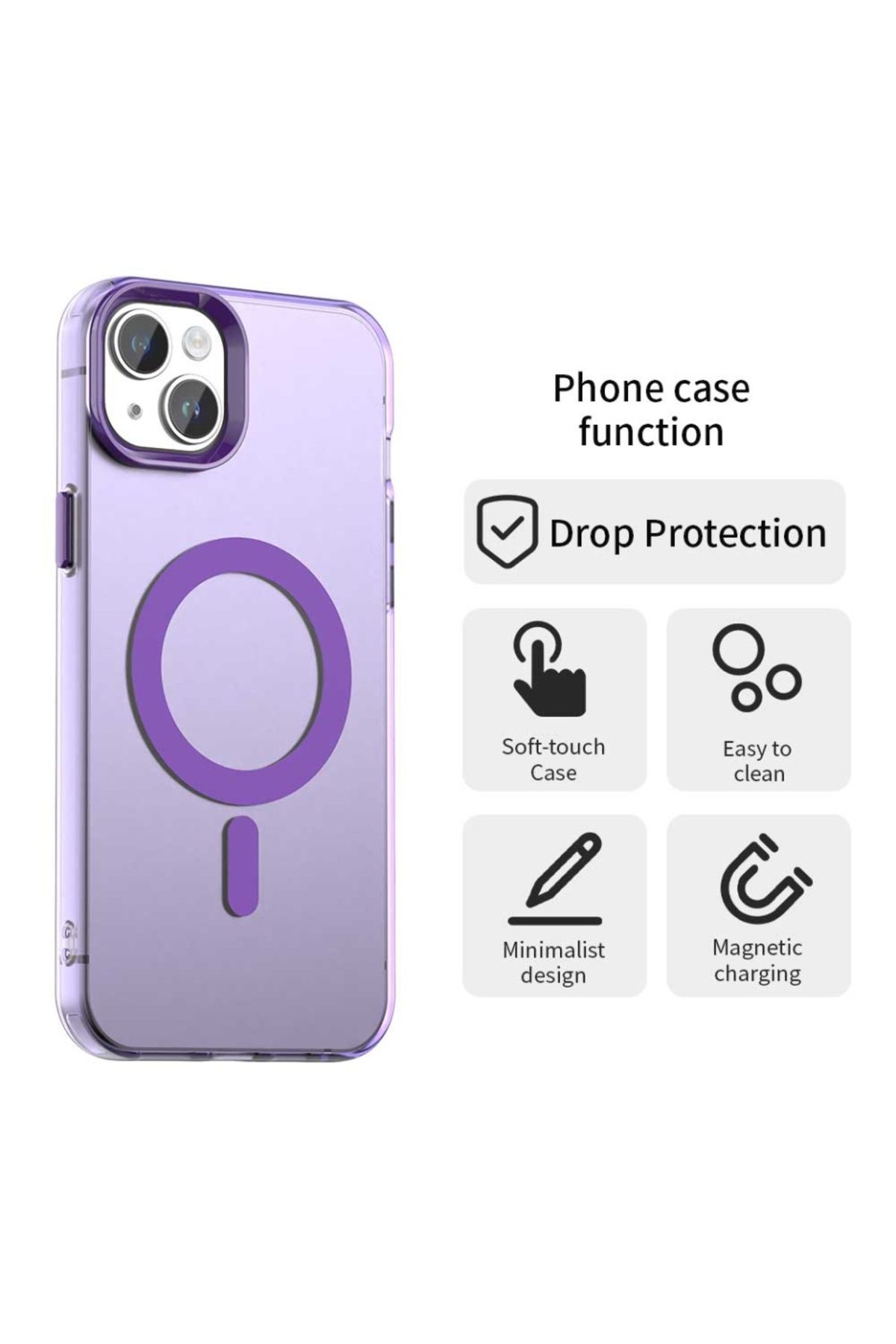 SKYDDAR INNOVATION-Case for iPhone 15, CandyCase, Magsafe, sticker set, Purple 2