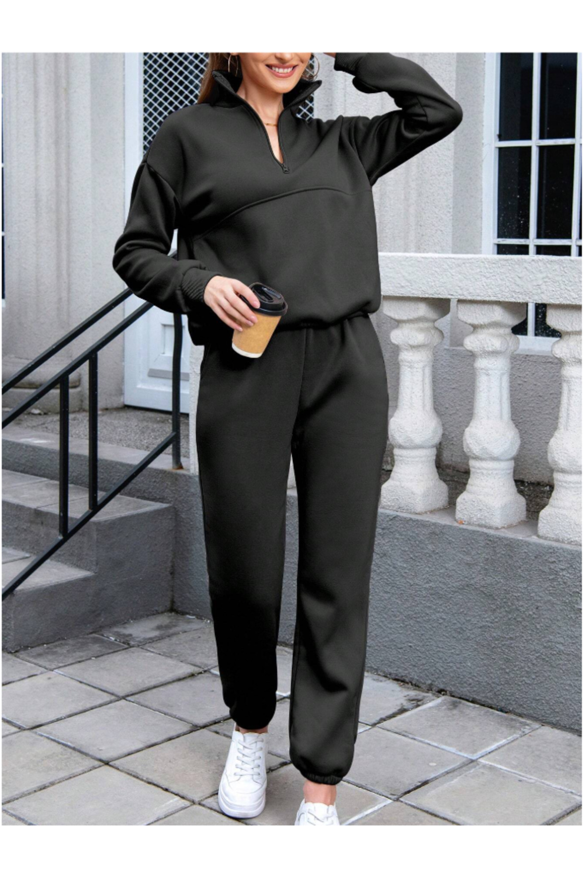 بنطلون نسائي أسود مقاس كبير بأرجل مطاطية فضفاضة من...