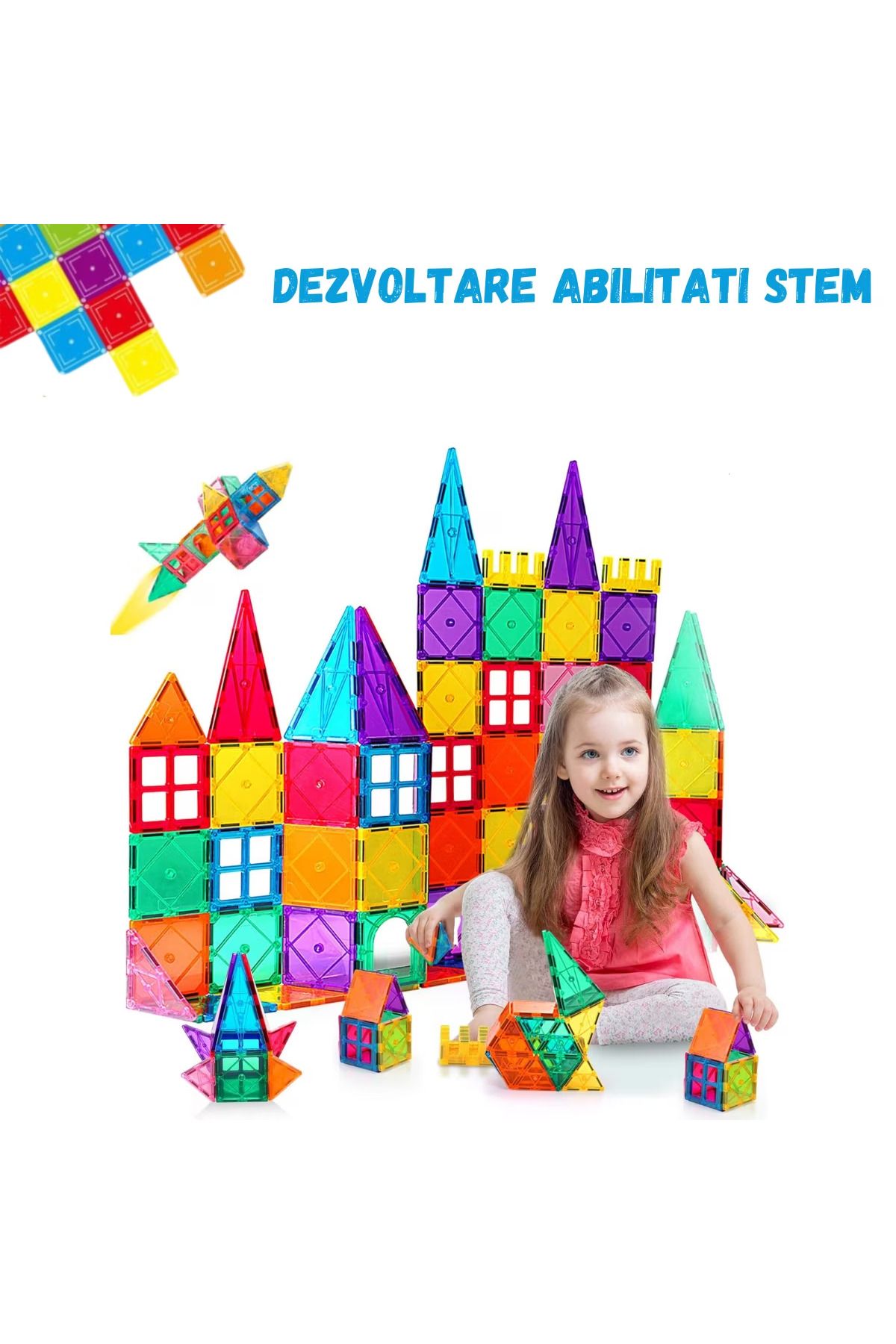 LikeSmart-Set Inteligent de Constructie Magnetic, "MAGNETIC CONSTRUCTION BLOCKS", 130 Piese, Educativ si Creat 6