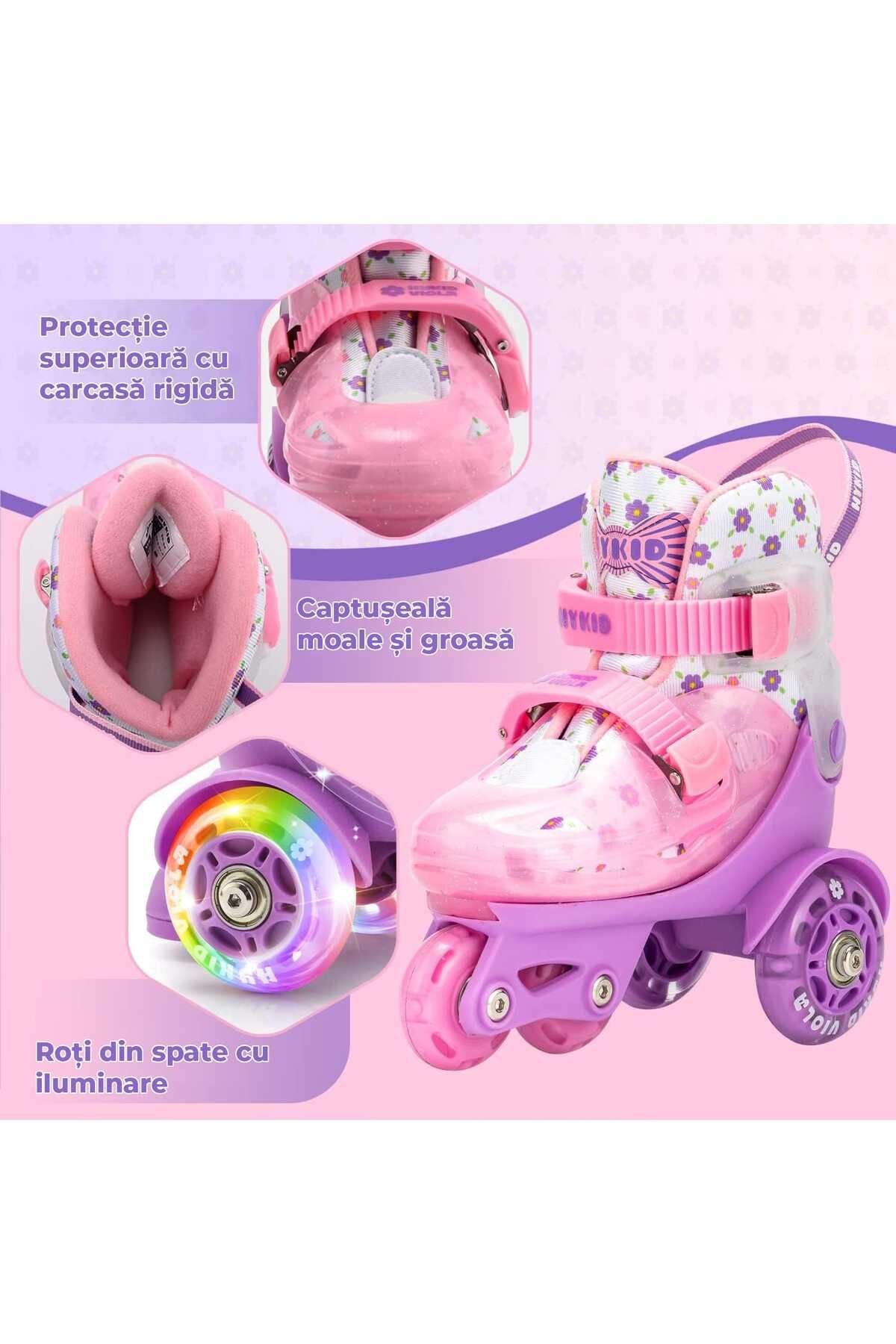 Elindor-Adjustable children's rollers, 4 lighted wheels, triangle stability, Viola model, size S, pink 3