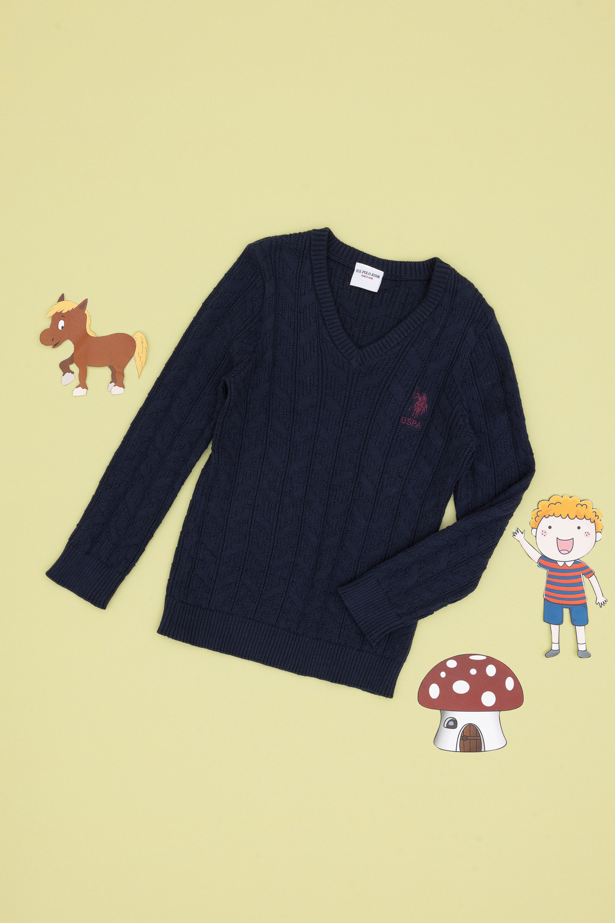 ژاکت بافتنی پسرانه سرمه‌ای ساده یو اس پولو کد :(50315639-VR033) U.S. Polo Assn.