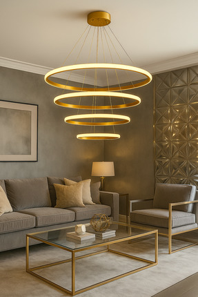 RSCOLLECTIONS 4'lü Çember Modern Sarkıt Led Avize Kumandalı Gold