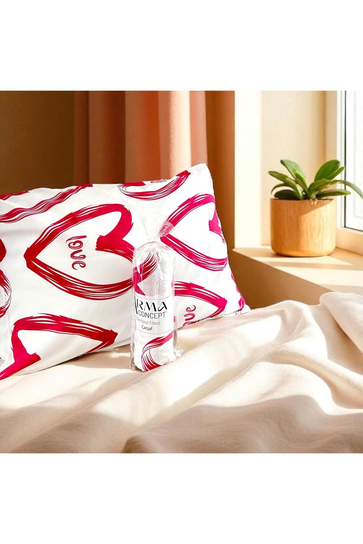 Arma Concept-Single Heart Pattern Ranforce Fabric Fitted Elastic Sheet & 1 Pillow Case 1