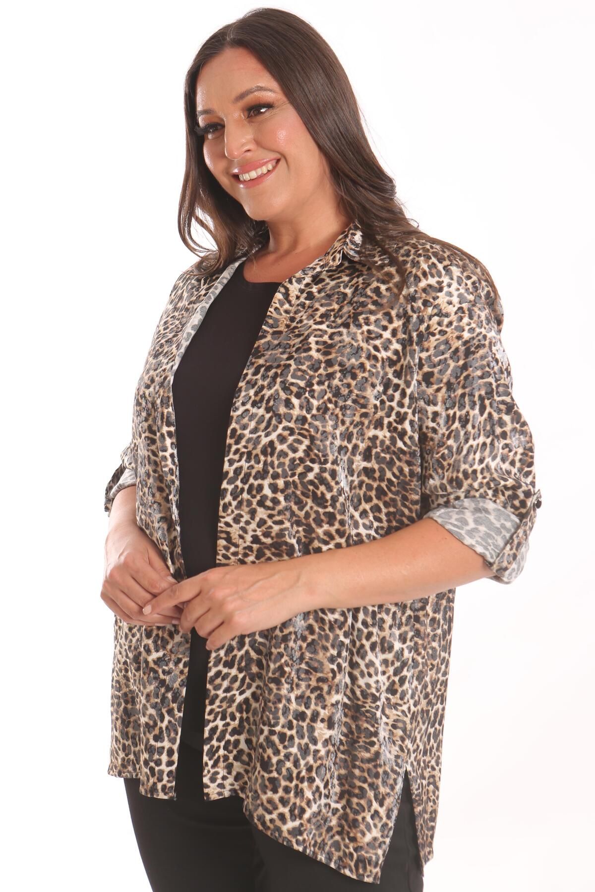 SERTUĞ-Комплект риза и блуза Tren42plus Plus Size с леопардов десен 1