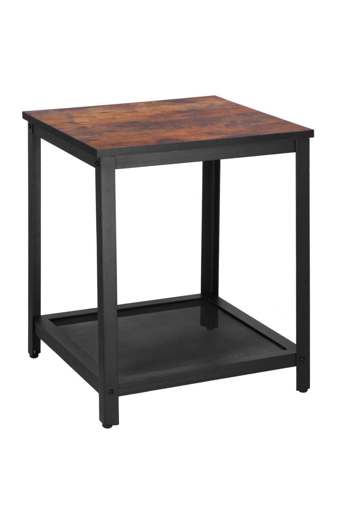 SERSIMO-Square coffee table, bedside table with steel frame and storage shelf, 45x45x55 cm, rustic brown 7