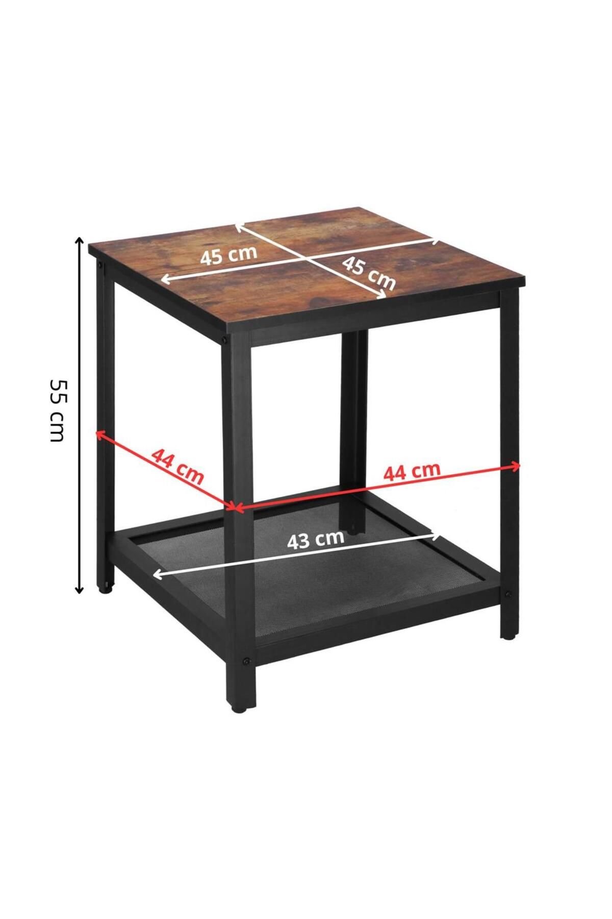 SERSIMO-Square coffee table, bedside table with steel frame and storage shelf, 45x45x55 cm, rustic brown 14