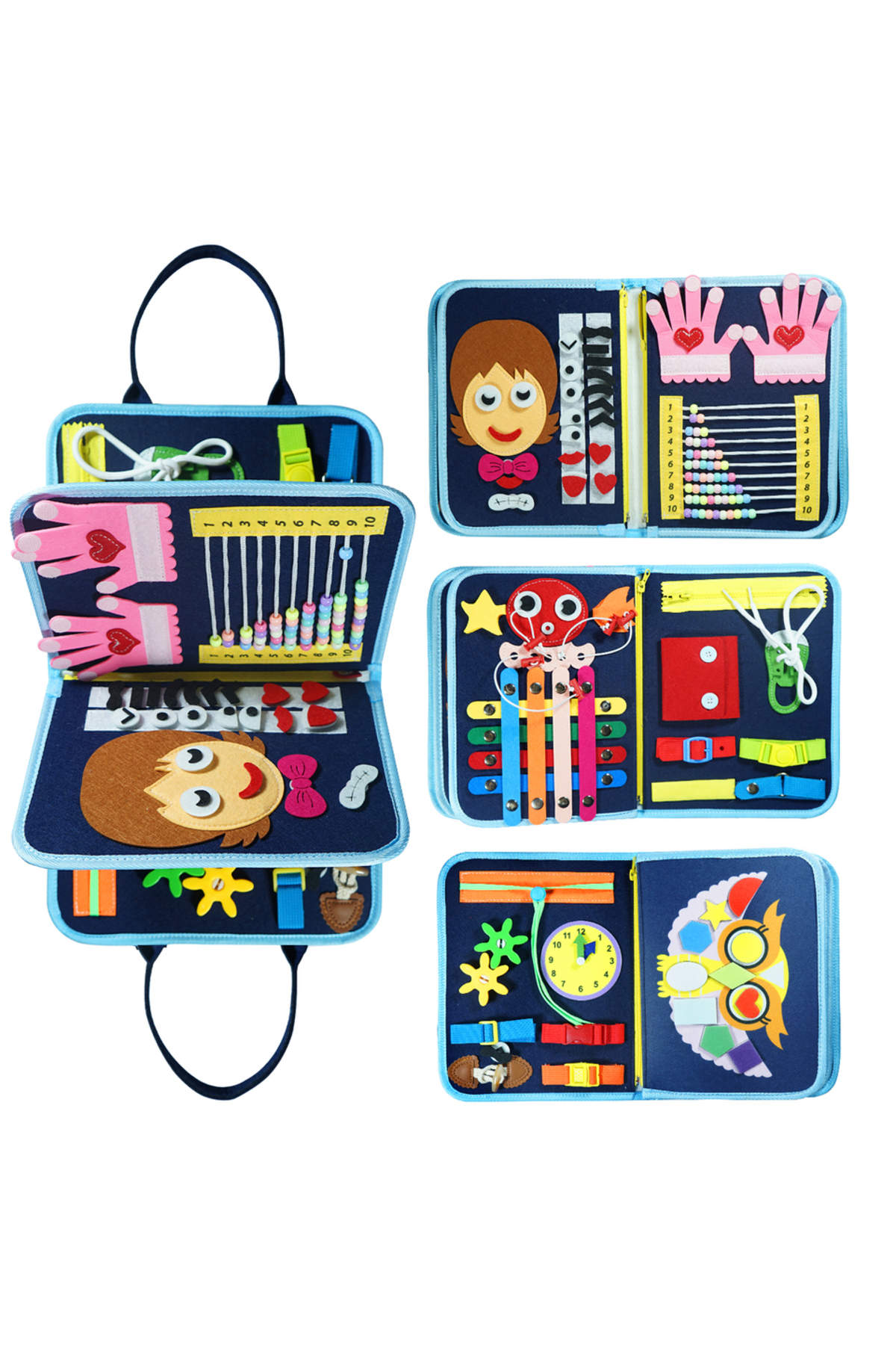 تخته سرگرمی چندکاره ۷ در ۱ دپ بلو مونتهسوری برای کودکان ۳ تا ۶ ساله – اسباببازی آموزشی حسی برای مهارتهای حرکتی ظریف