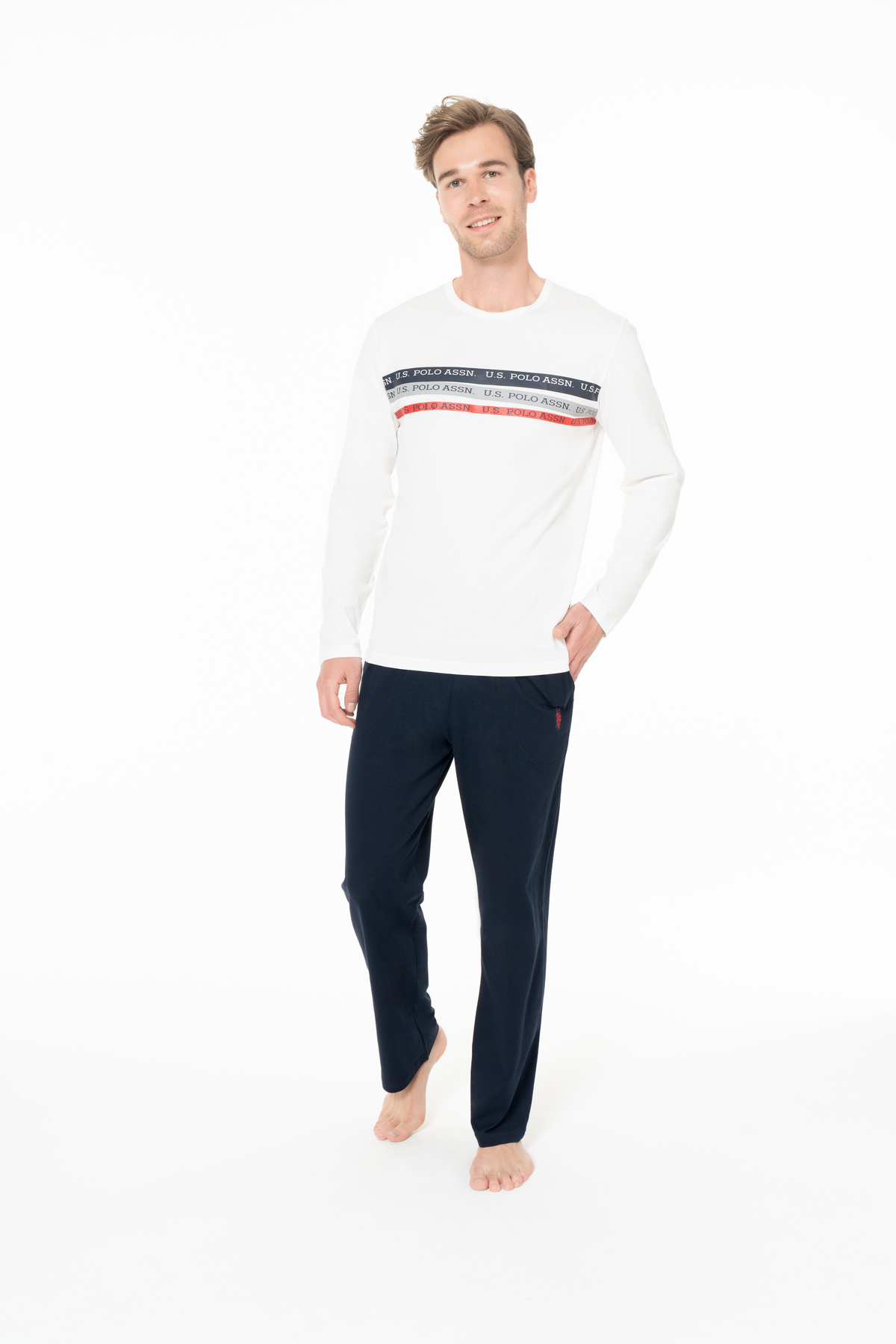 یو اس پولو ست لباس خواب مردانه U.S. Polo Assn. رنگ کرم