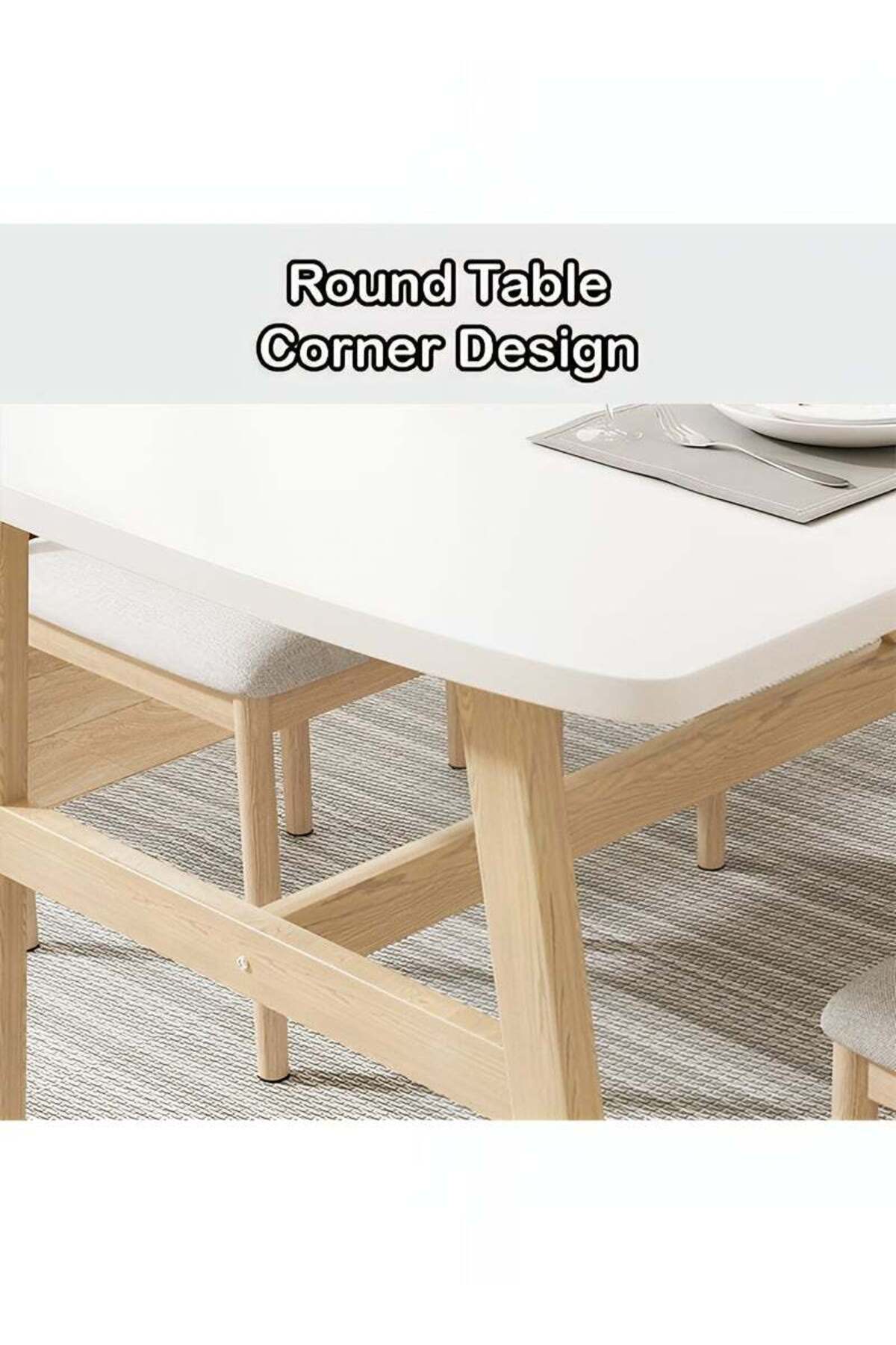 Taimi-7-Piece Dining Set, Modern Rectangular Table | 120x80x73cm with 6 Elegant Soft Padded White Chairs 8