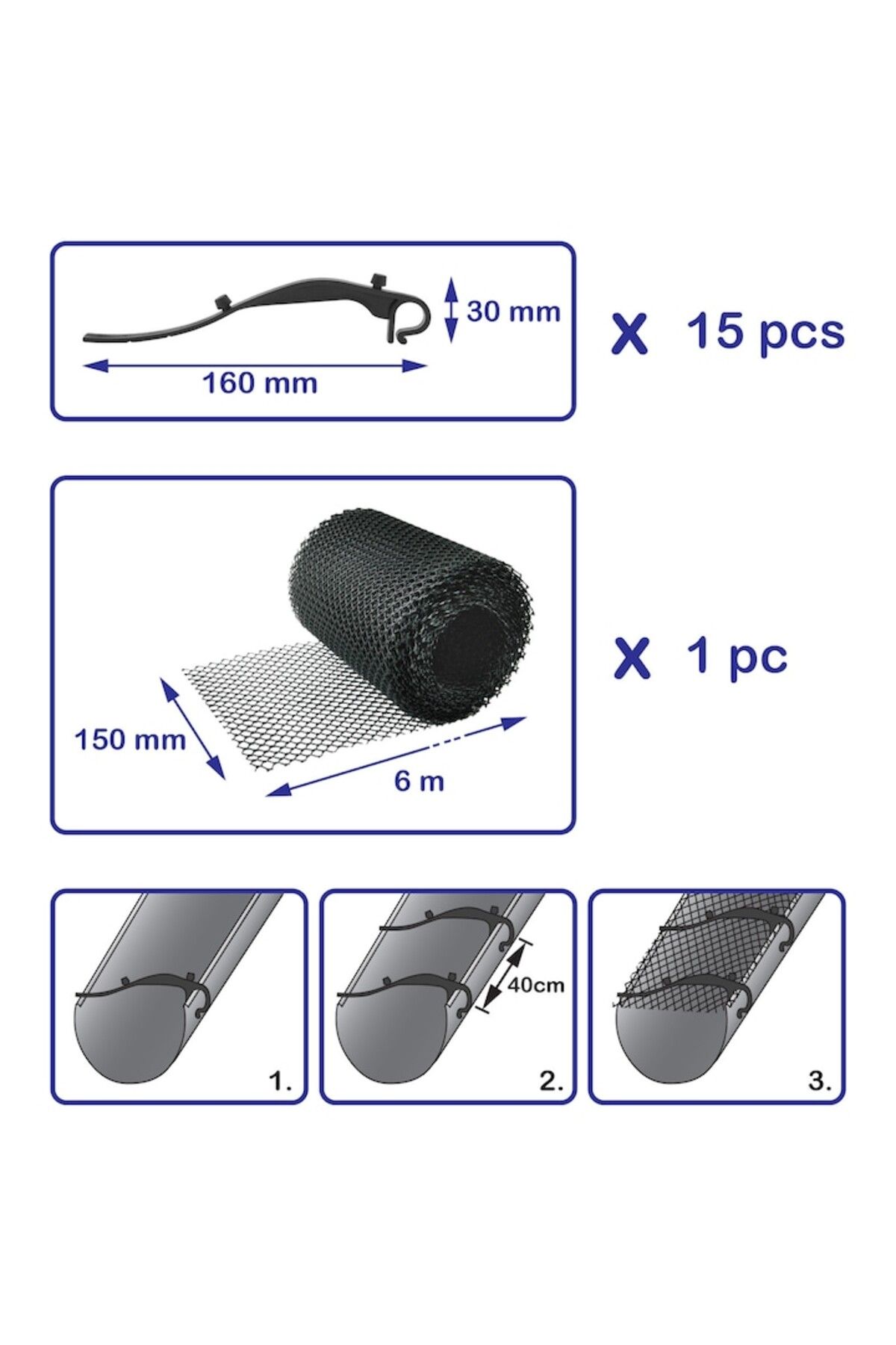 CLICK-Protective Net for Gutters Click, 15cm x 6m, Black 3