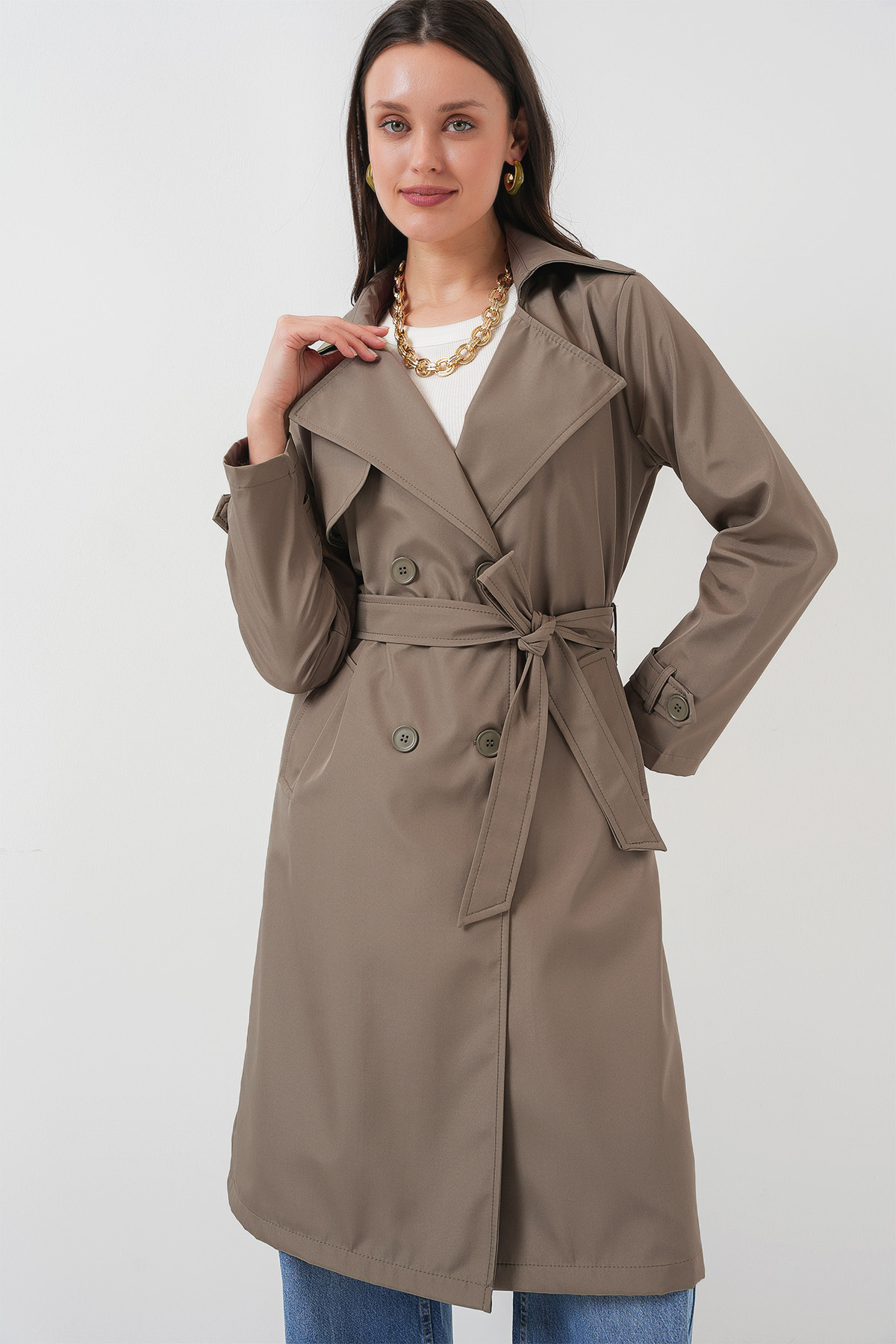 Bigdart-5918 Καμπαρντίνα με διπλό γιακά - D.Khaki 1