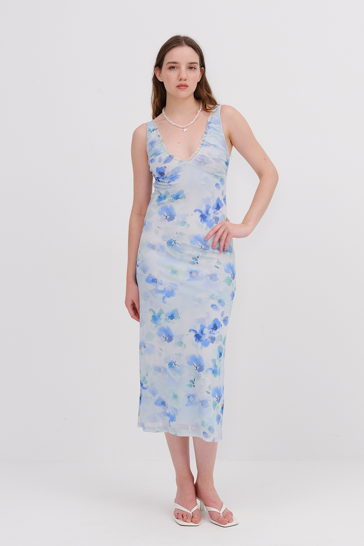 Addax-Floral Patterned Tulle Midi Dress E17009-J10 5