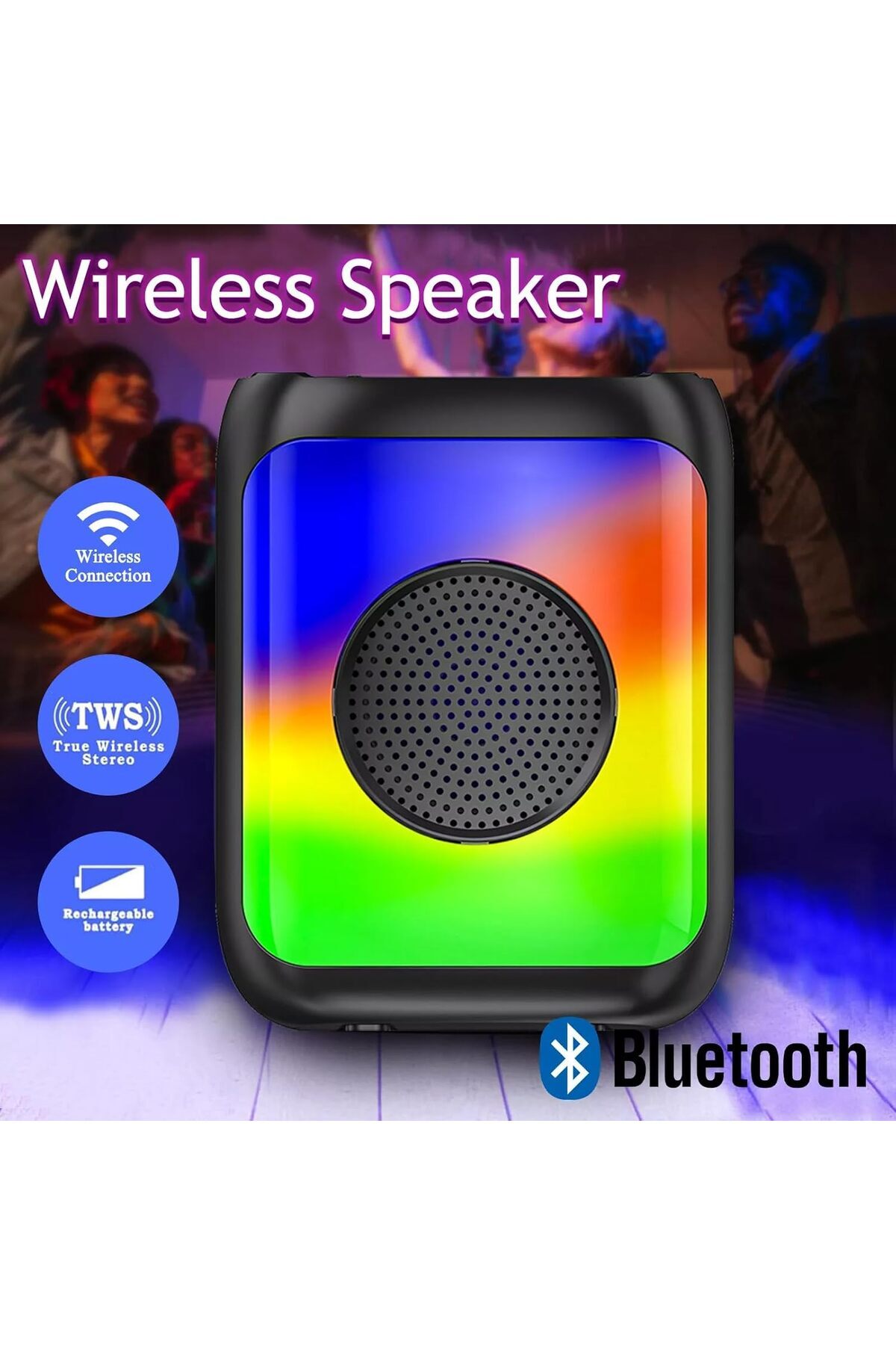 IDIGIT-Wireless Bluetooth Speaker with RGB LED, Wired Mic, USB/TF, Rechargeable, Carry Handle 2
