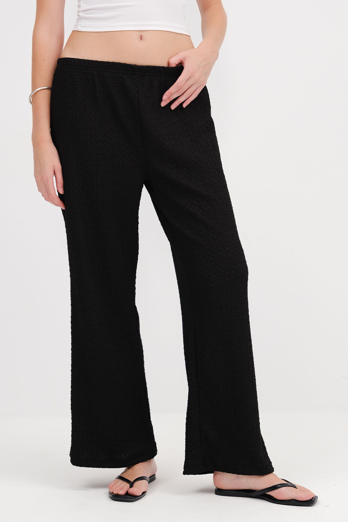 Addax-Textured Trousers with Elastic Waist Pn0546-L6 2