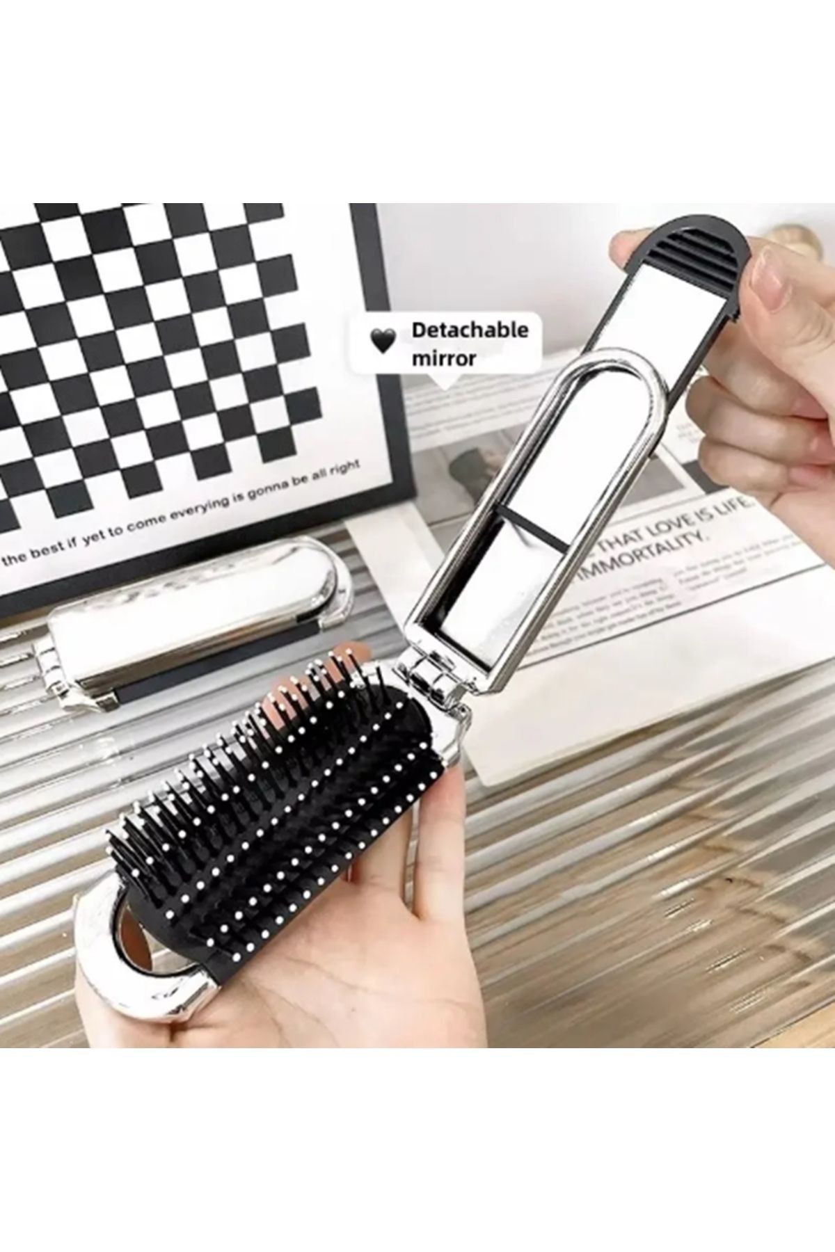 gaman-Foldable Mirror and Comb Set - Stylish and Practical Design 4