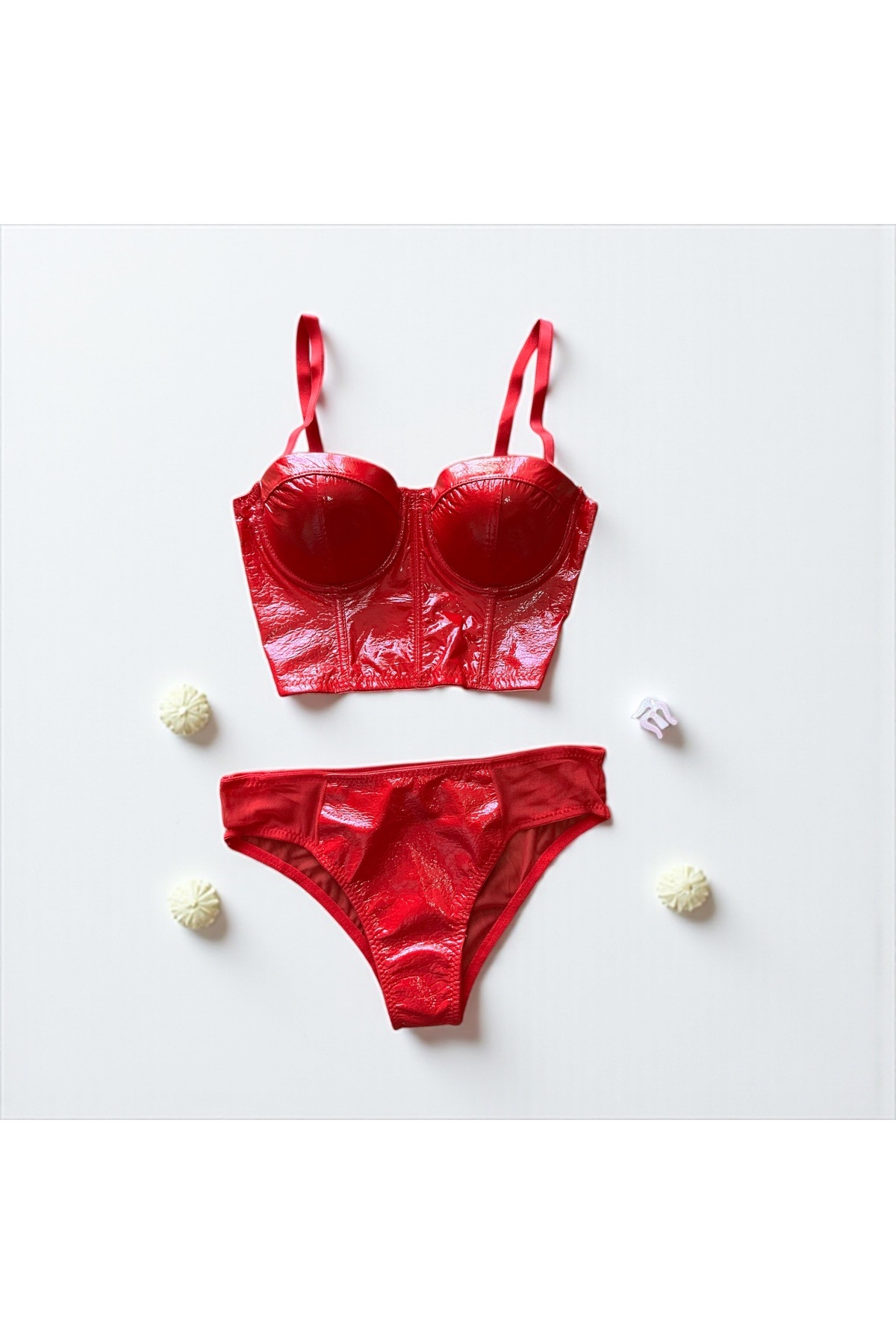 Peony Boutique Siyah çiçekli balenli desteksiz sütyen takımı