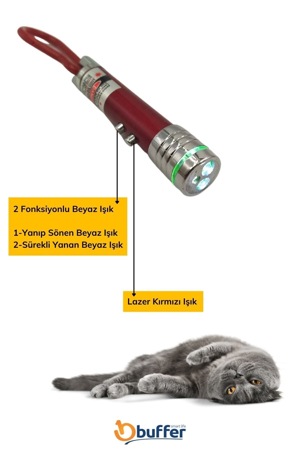 Buffer-®   3 وظيفة أحمر أبيض مضاءة LED الليزر القط الكلب لعبة المفاتيح 4