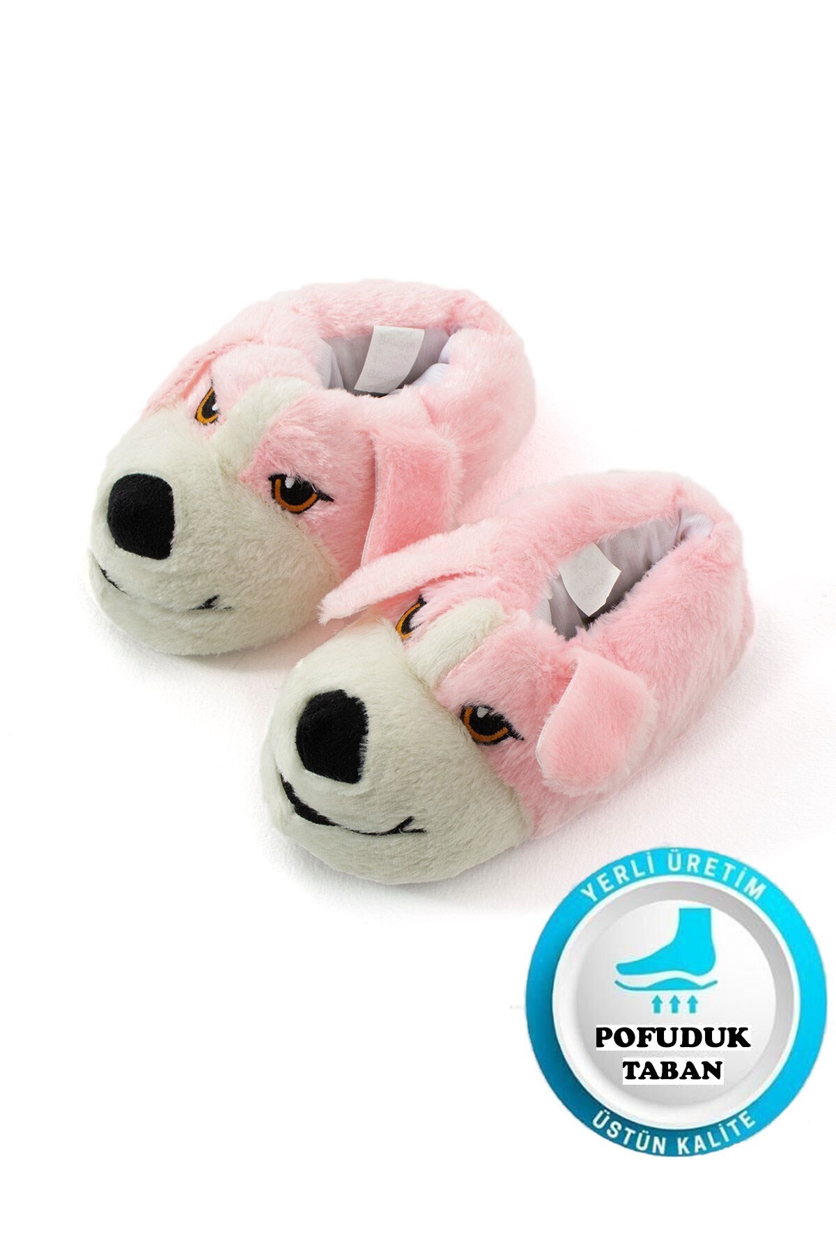AlbiShoes Kadın Tüylü Köpek Desenli Kaymaz Yumuşak Taban Pofuduk Peluş Kışlık Ev Botu Rahat Panduf