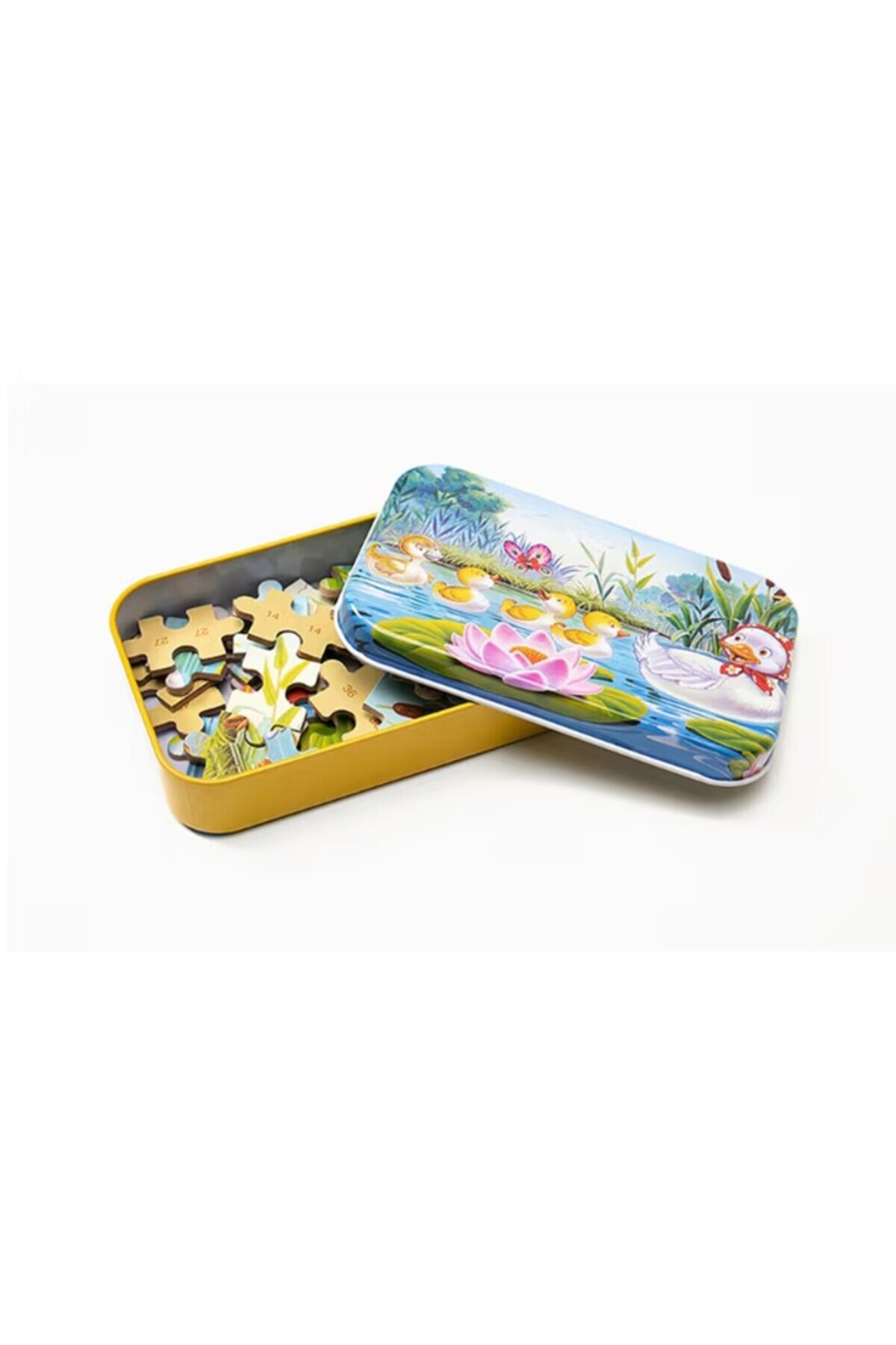Teo-60 Piece Wooden Puzzle in Metal Box, Duck Pattern, Educational, Cognitive Skills Development 3
