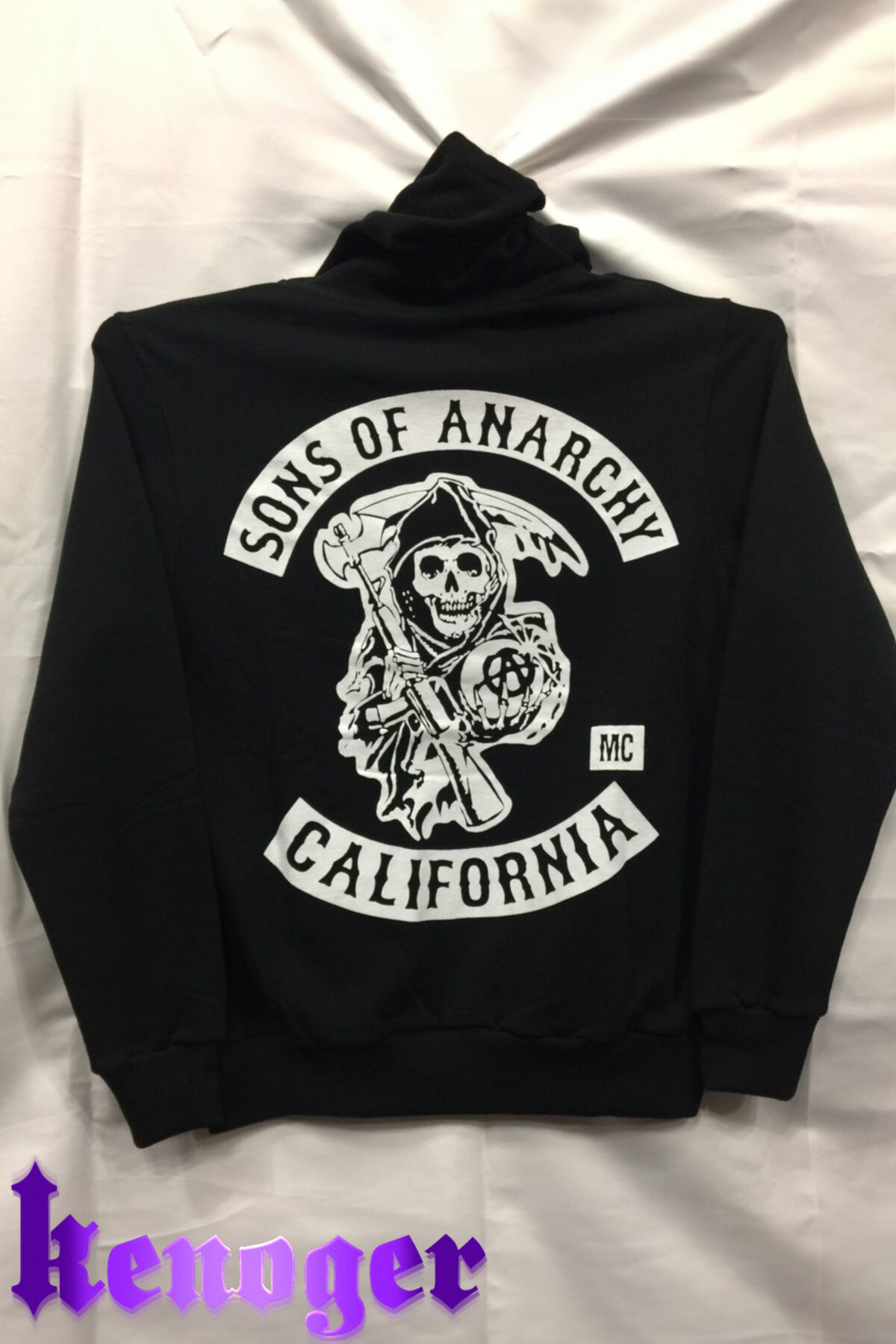 Siyah Unisex Oversize/Rahat Kesim Sons Of Anarchy Baskılı Kalın/İçi polarlı Kapşonlu Fermuar — مشکی soasweat1elvino — تصویر 2 از 5