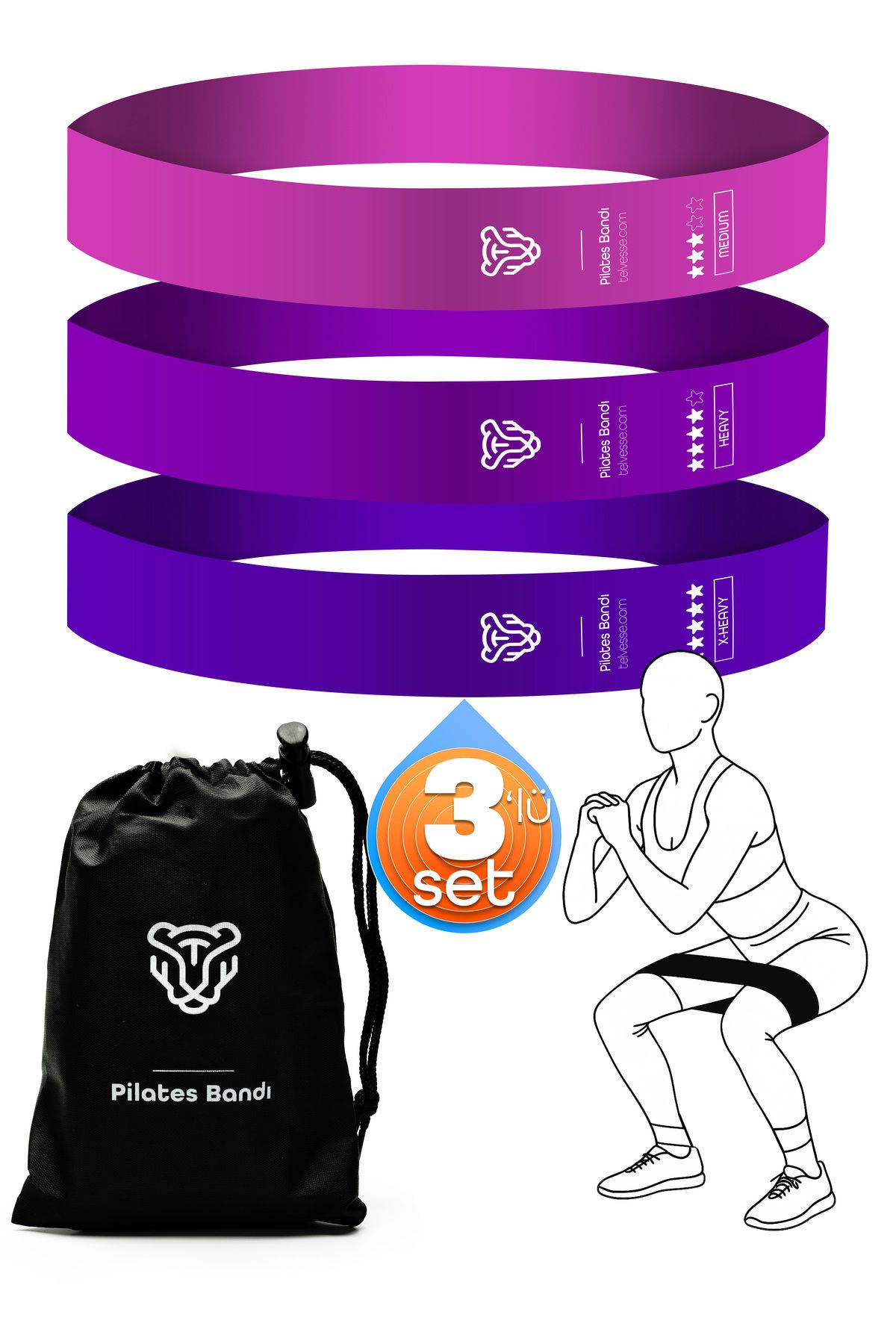 Soft Kare-Set of 3 Pilates Resistance Bands – Pink Tone Loop Band Squat and Exercise Closed End 1