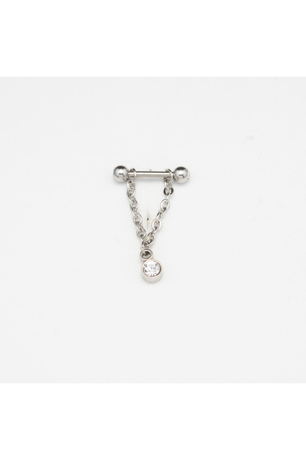 Piercing by Sever-Chained Transparent Stone Hanging Model Steel Piercing… Silver/Silver Color (Tragus Helix Conch Flat) 1