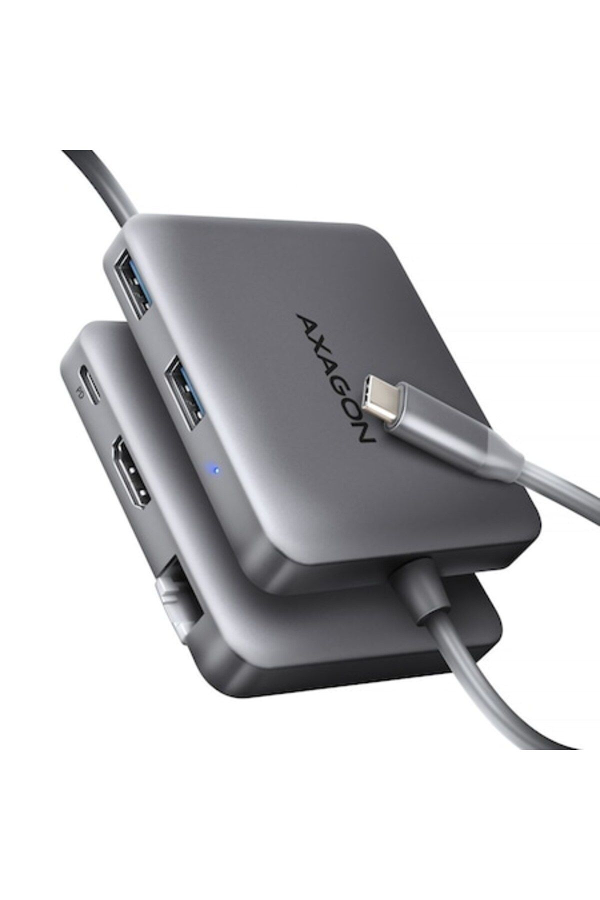 Axagon-Hub USB-C 5 în 1, Axagon, 5 Gbps, HDMI 4K, Ethernet, 65 x 77 x 15 mm, 61 g, Argintiu 1