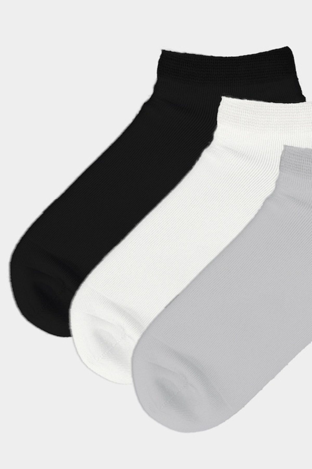 LC Waikiki-- Set of short socks with plain pattern - 3 pairs, White, Black, Grey, 36-38 3