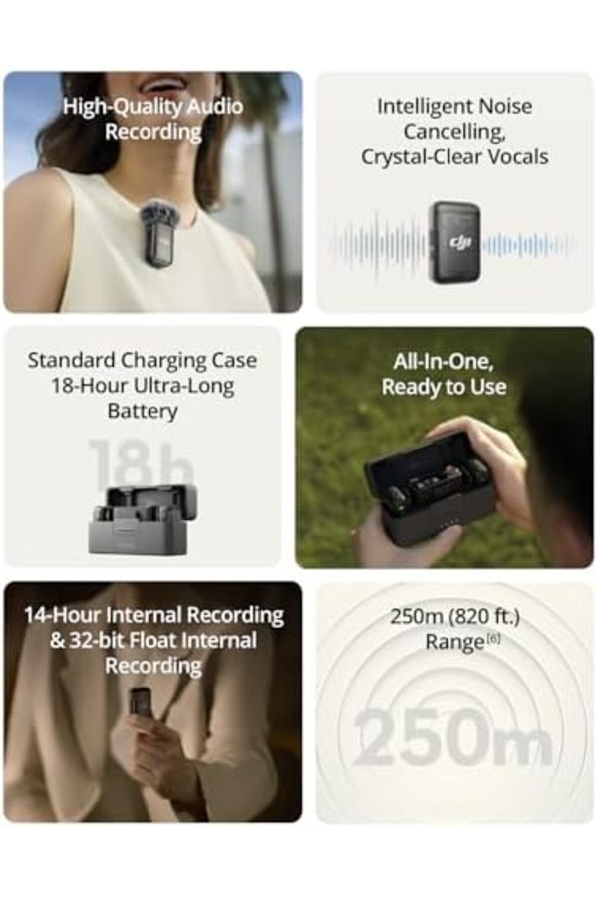 DJI-Mic 2, Wireless Lavalier Microphone, Noise Cancelling, 48kHz 32-bit Float Internal Recording, 82 4