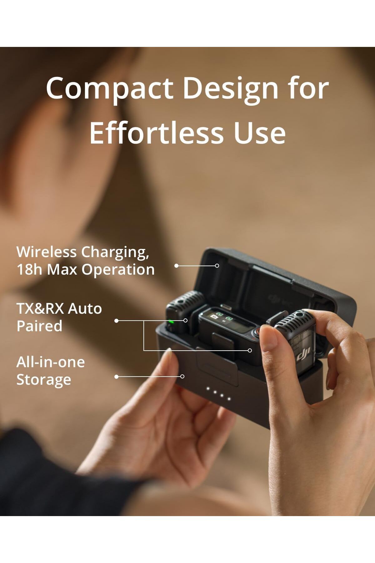 DJI-Mic 2, Wireless Lavalier Microphone, Noise Cancelling, 48kHz 32-bit Float Internal Recording, 82 5